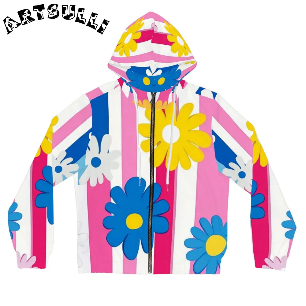 Flowers x Stripes Zip Hoodie, Artsulli - Art is Long, Life is Short, All Over Prints, Size, XS, Color, White, , , 31434657197322333206