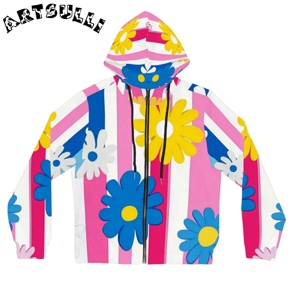 Flowers x Stripes Zip Hoodie, Artsulli - Art is Long, Life is Short, All Over Prints, Size, XS, Color, Black, , , 30652112630913260820
