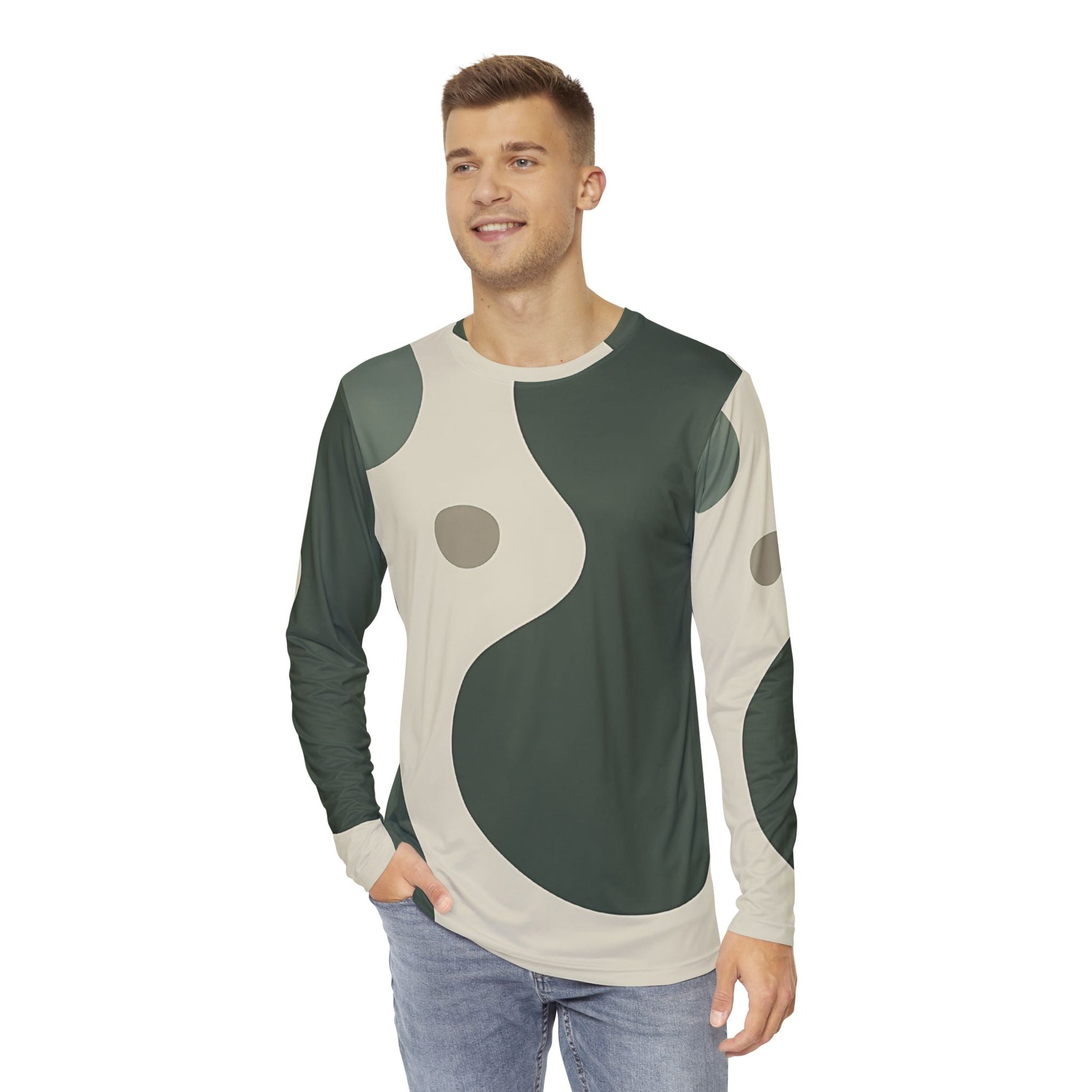 Flowing Green Abstract Long Sleeve Tee, Artsulli - Art is Long, Life is Short, All Over Prints, , , , , , , 