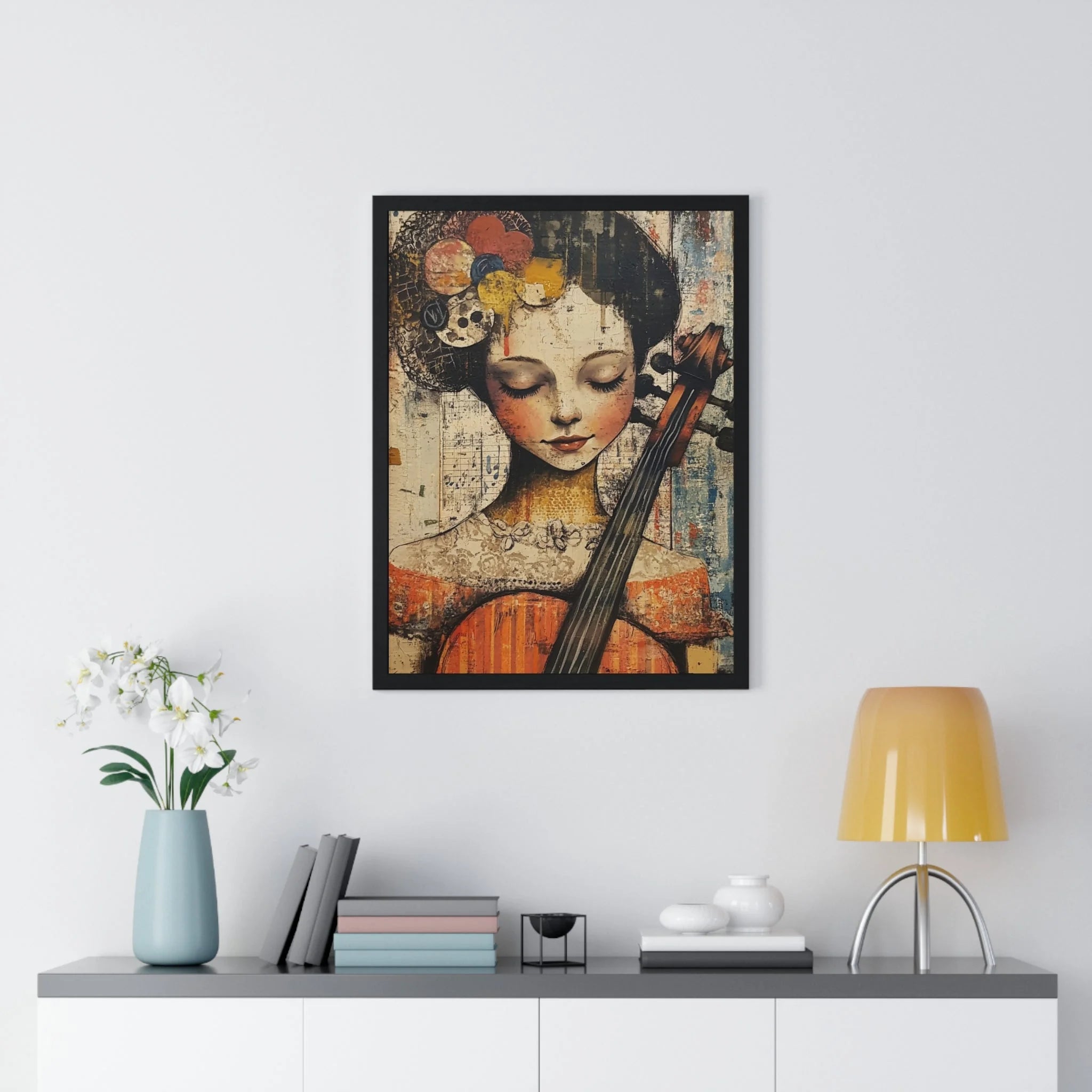 Buy The Best black framed artwork girl cello By Artsulli x Color Printify - Framed Abstract Musician Artistic Work - 2025