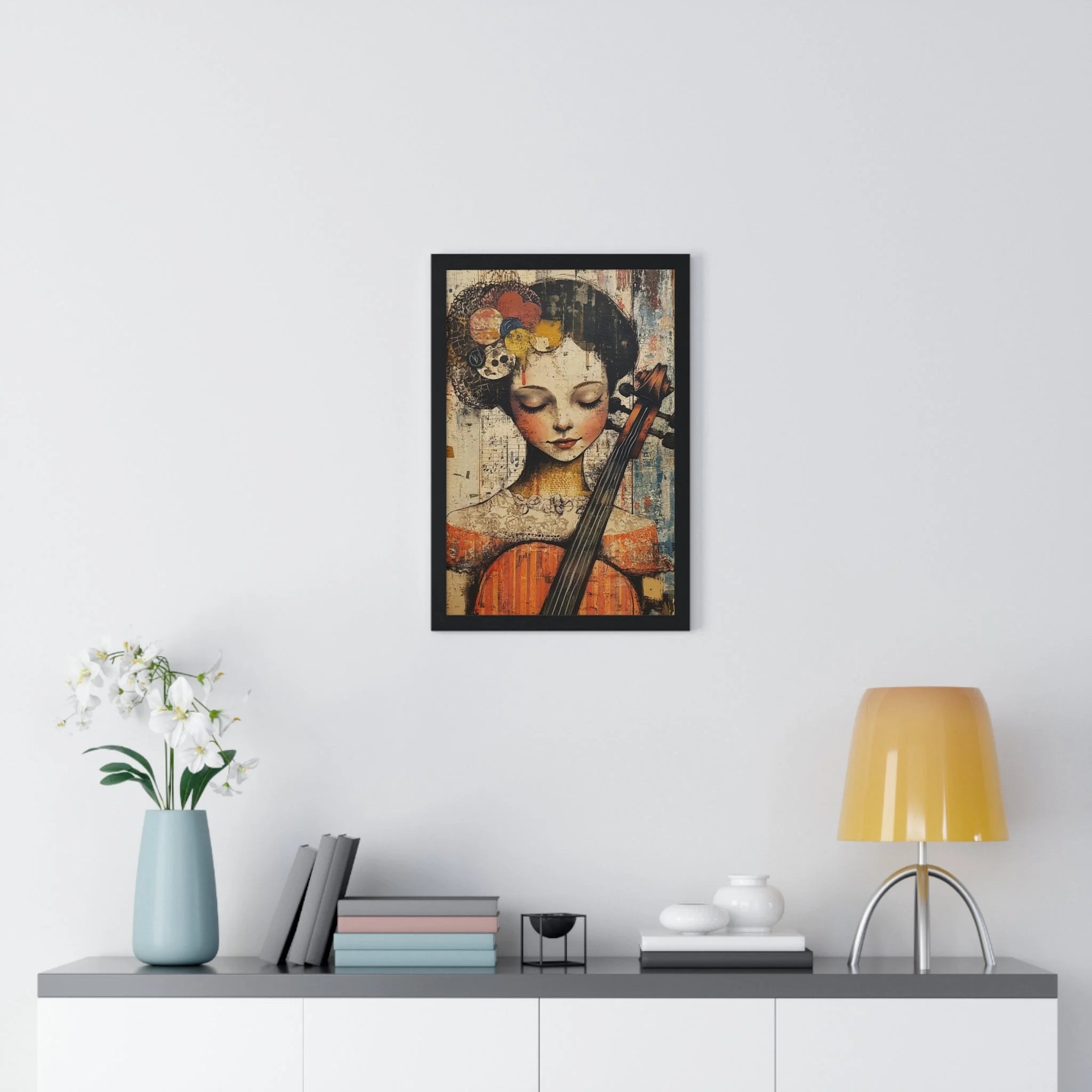 Buy The Best framed art print woman cello By Artsulli x Color Printify - Framed Abstract Musician Artistic Work - 2025