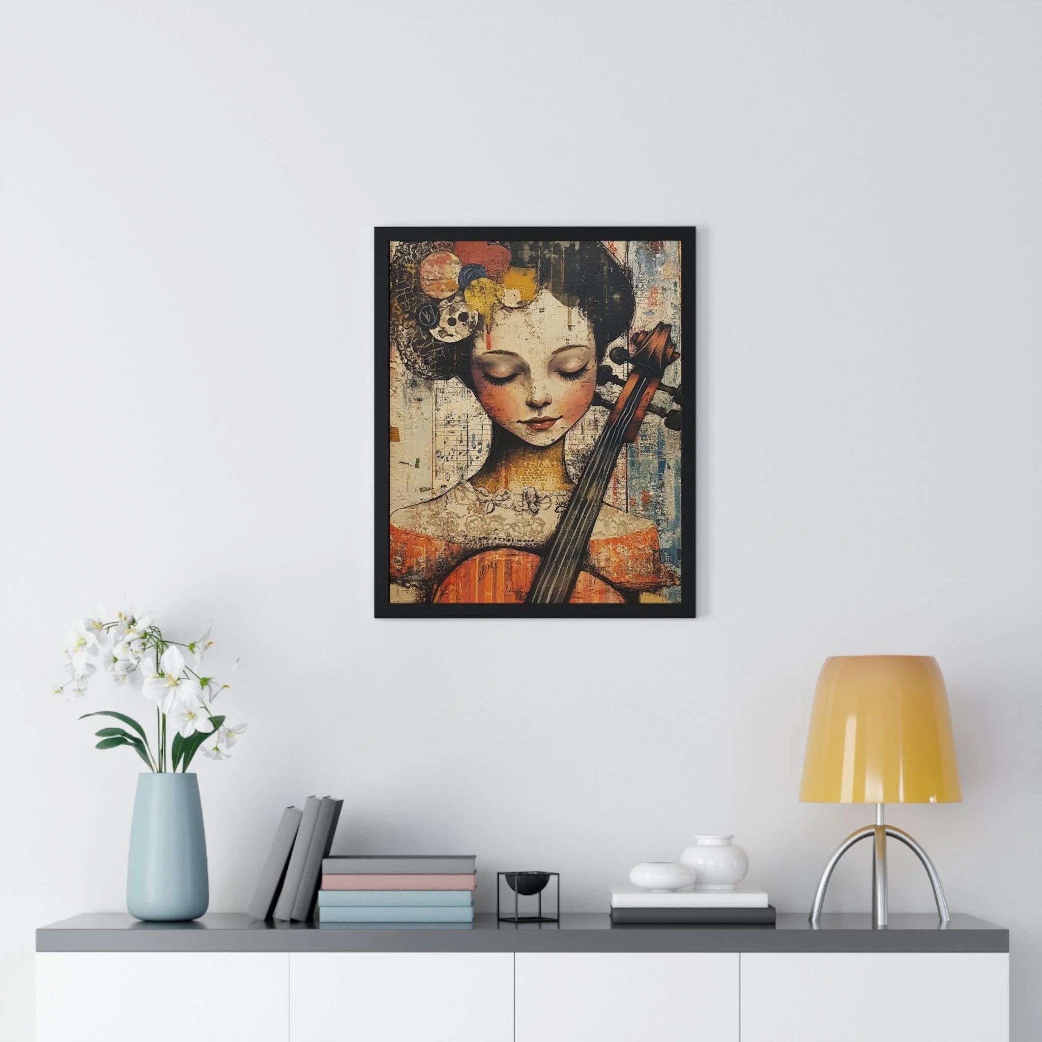 Buy The Best black framed artwork woman violin By Artsulli x Color Printify - Framed Abstract Musician Artistic Work - 2025