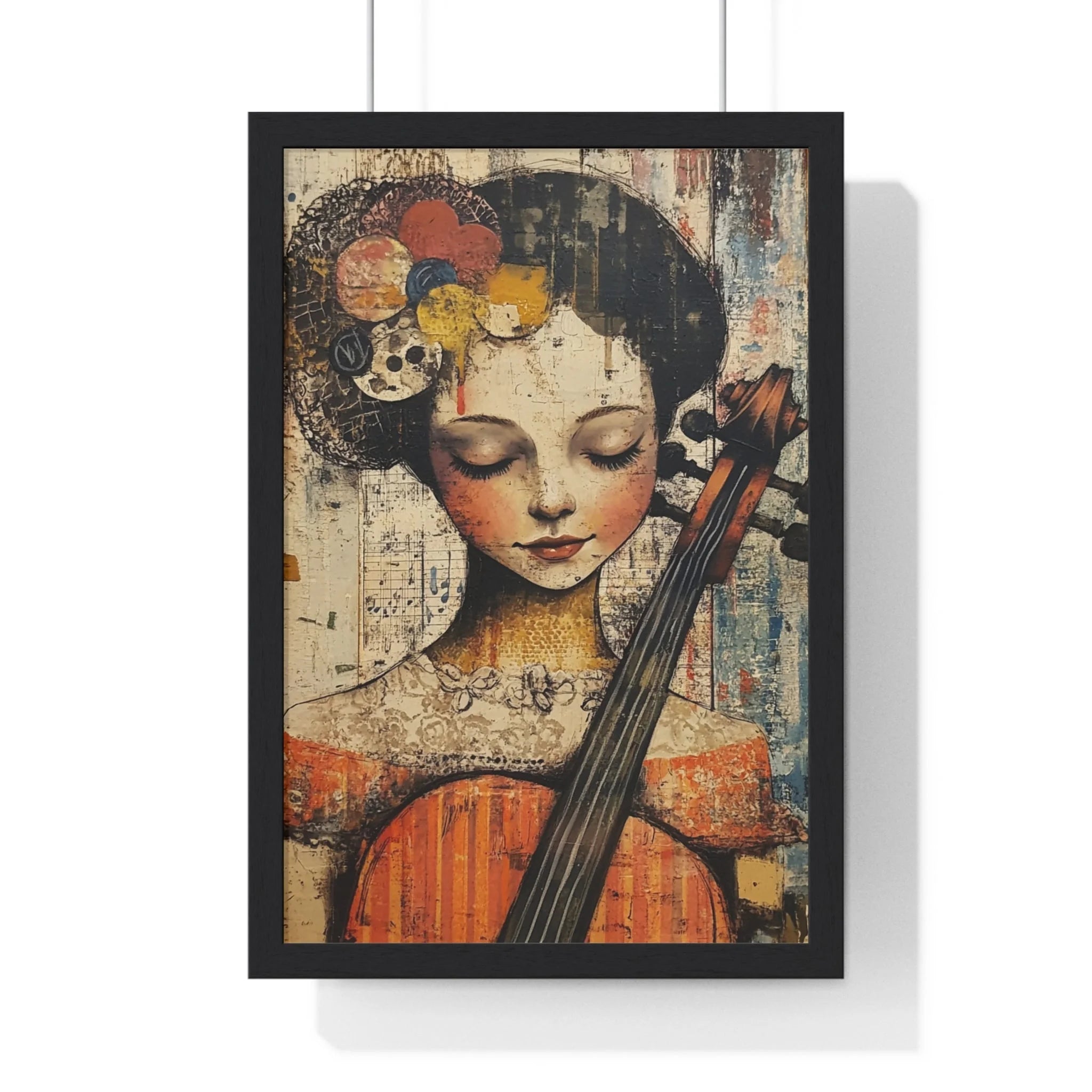 Buy The Best black framed poster girl cello By Artsulli x Color Printify - Framed Abstract Musician Artistic Work - 2025