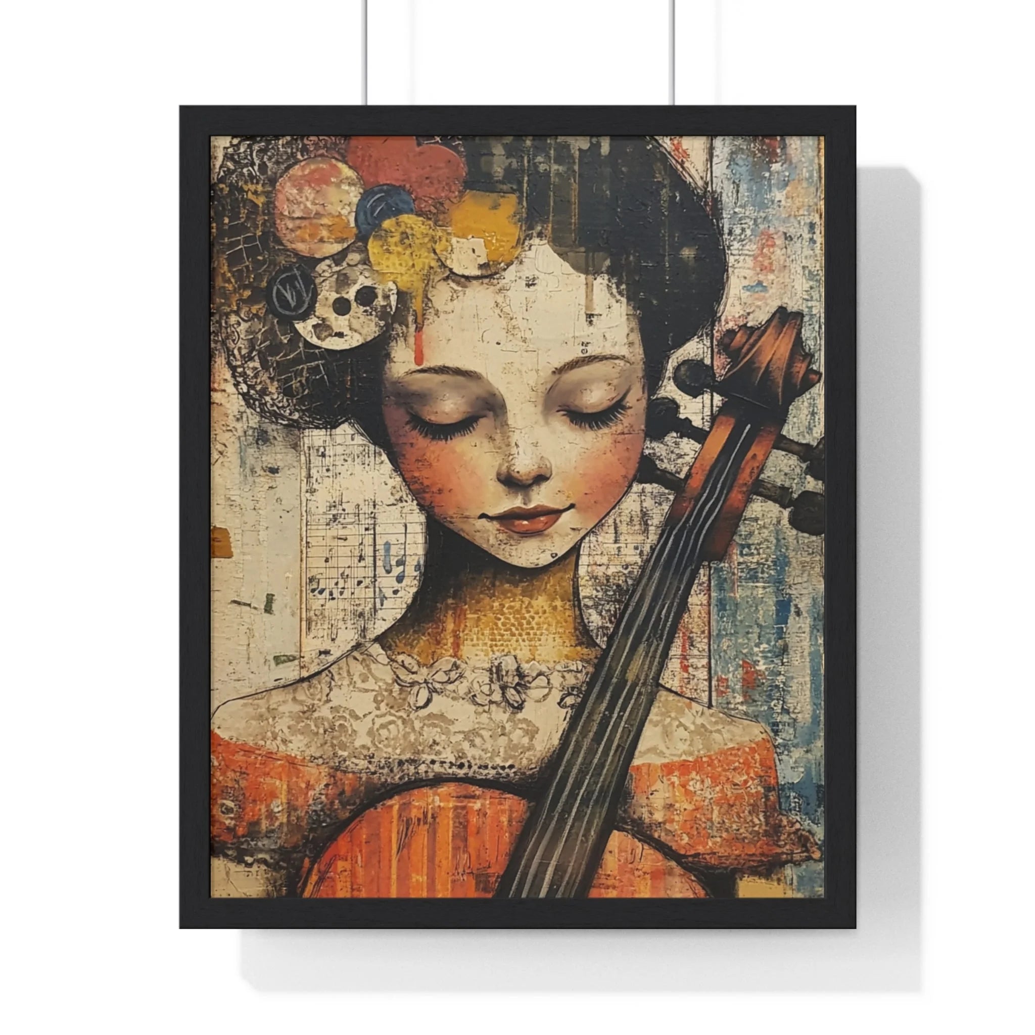 Buy The Best black framed artwork cello player By Artsulli x Color Printify - Framed Abstract Musician Artistic Work - 2025