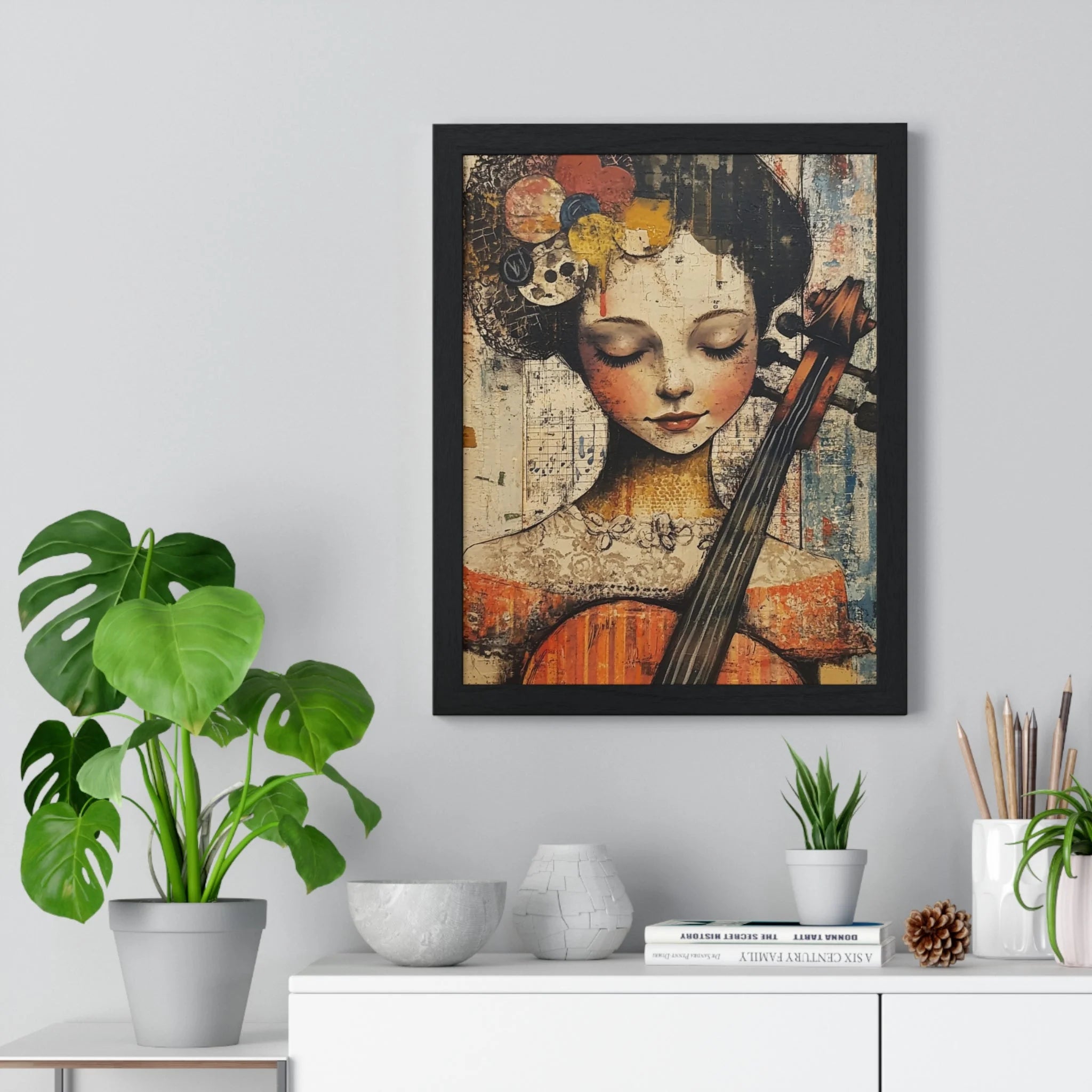 Buy The Best black framed artwork woman violin By Artsulli x Color Printify - Framed Abstract Musician Artistic Work - 2025