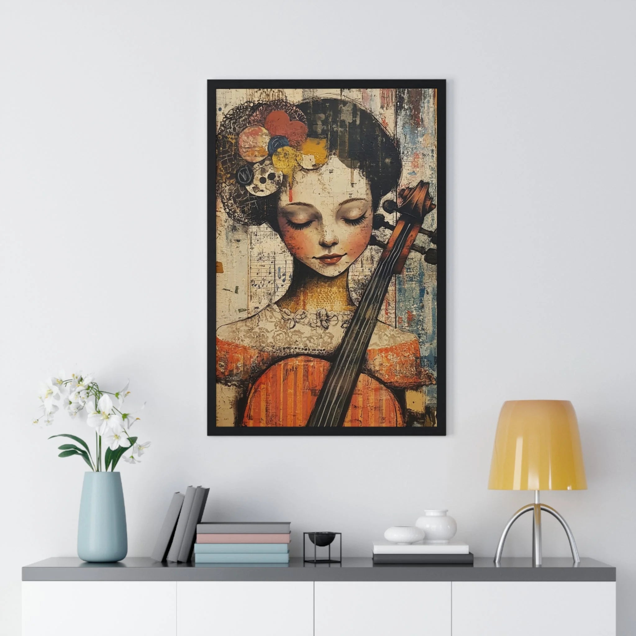 Buy The Best black framed artwork woman cello By Artsulli x Color Printify - Framed Abstract Musician Artistic Work - 2025