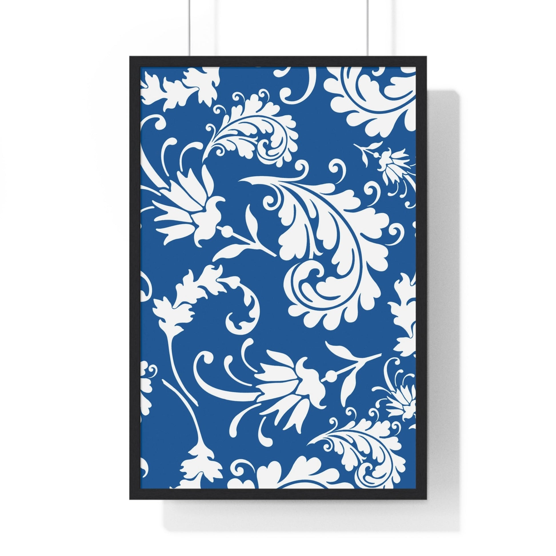 Printify Framed Blue and White Floral Damask Art Print 2025
