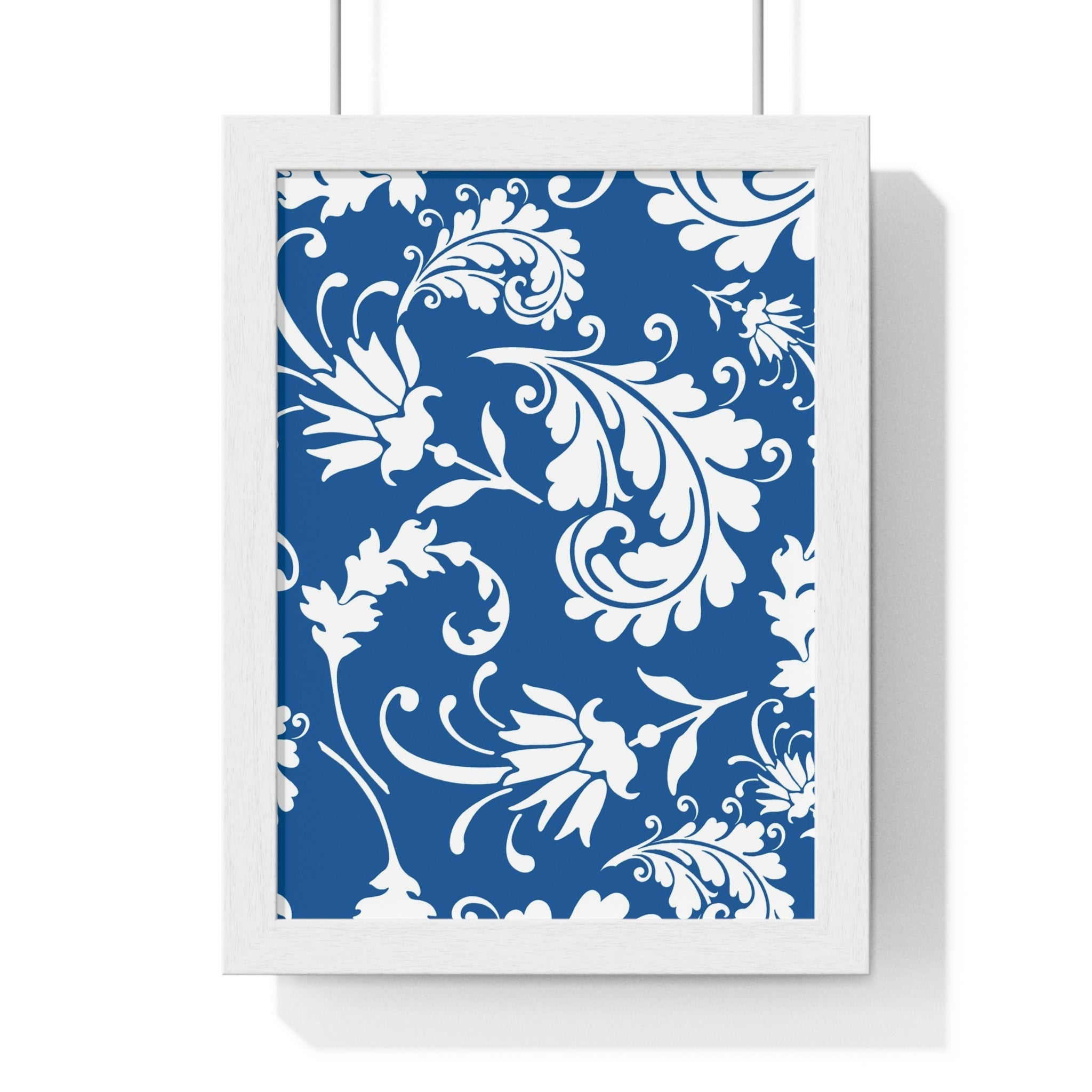 Printify Framed Blue and White Floral Damask Art Print 2025