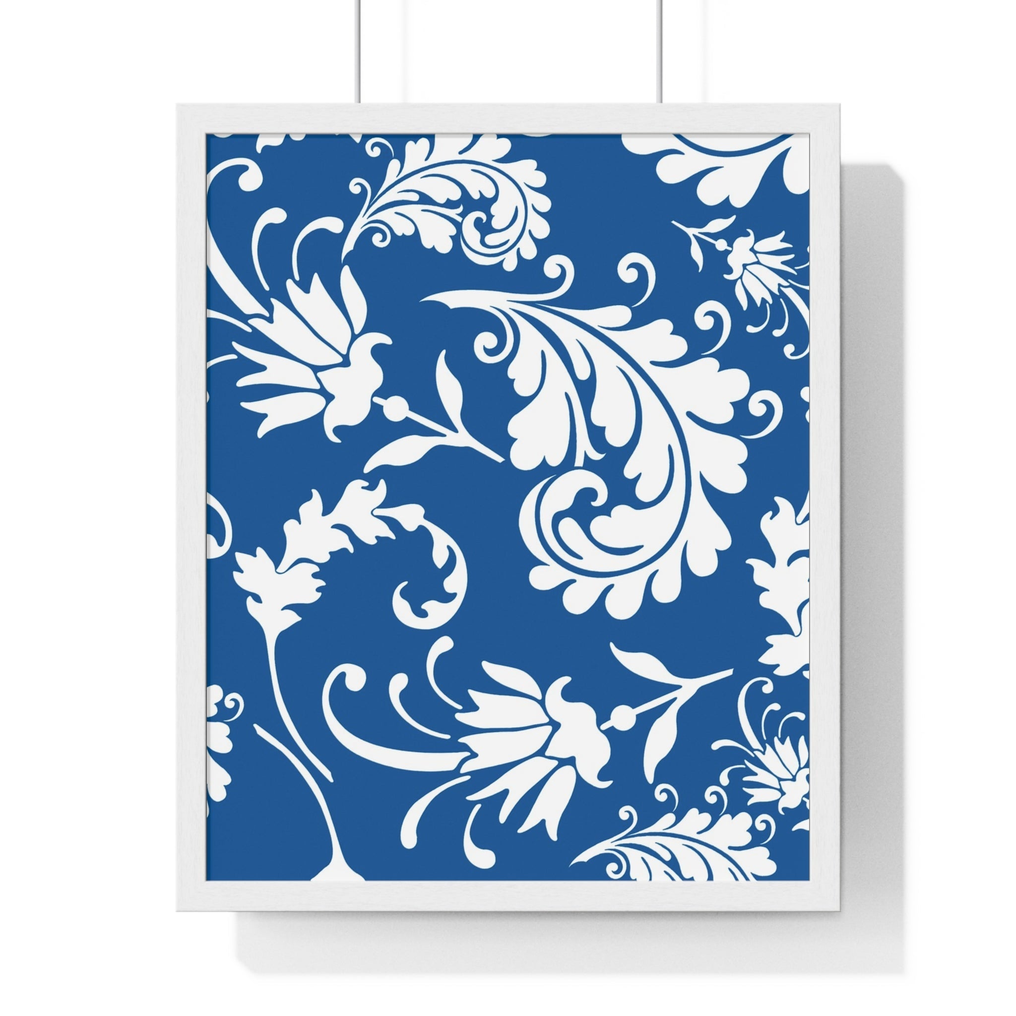 Printify Framed Blue and White Floral Damask Art Print 2025