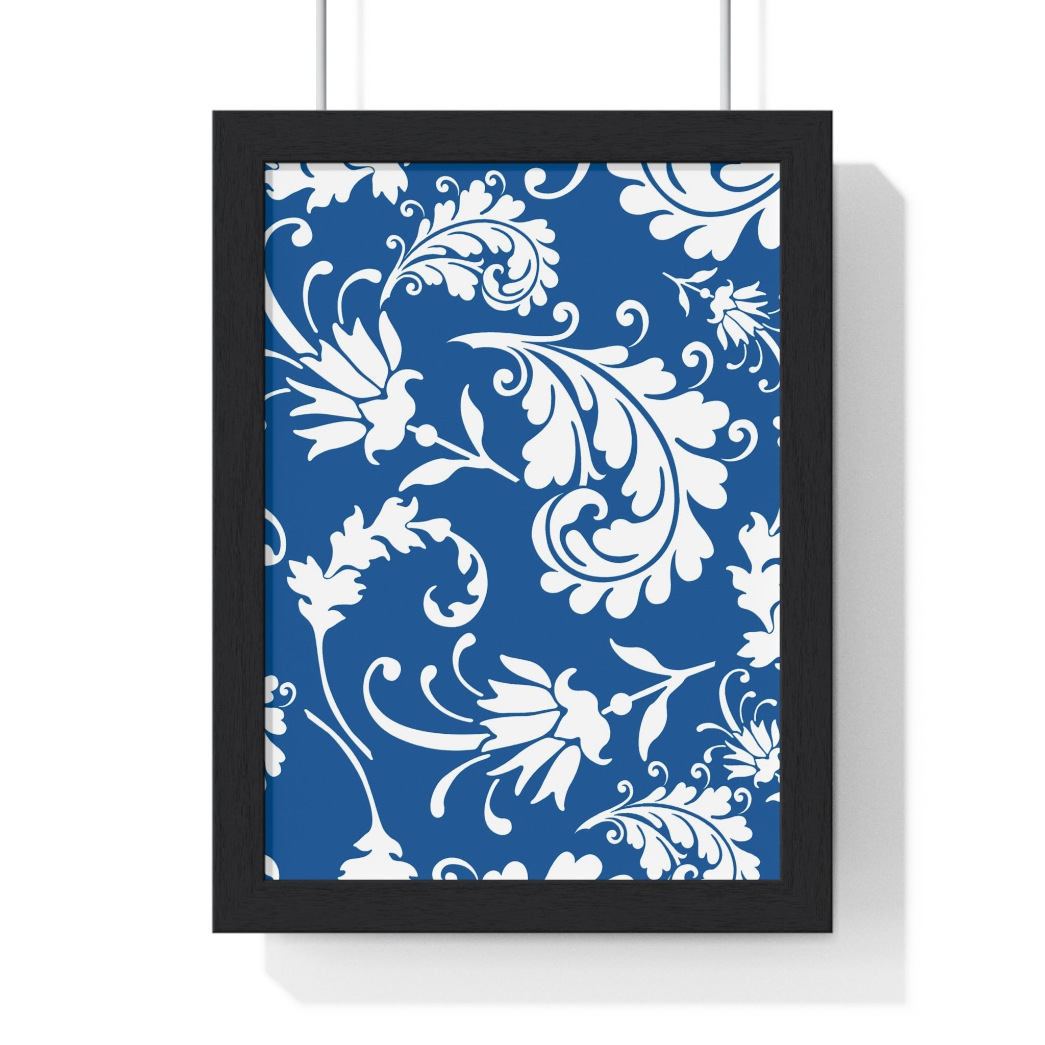 Printify Framed Blue and White Floral Damask Art Print 2025