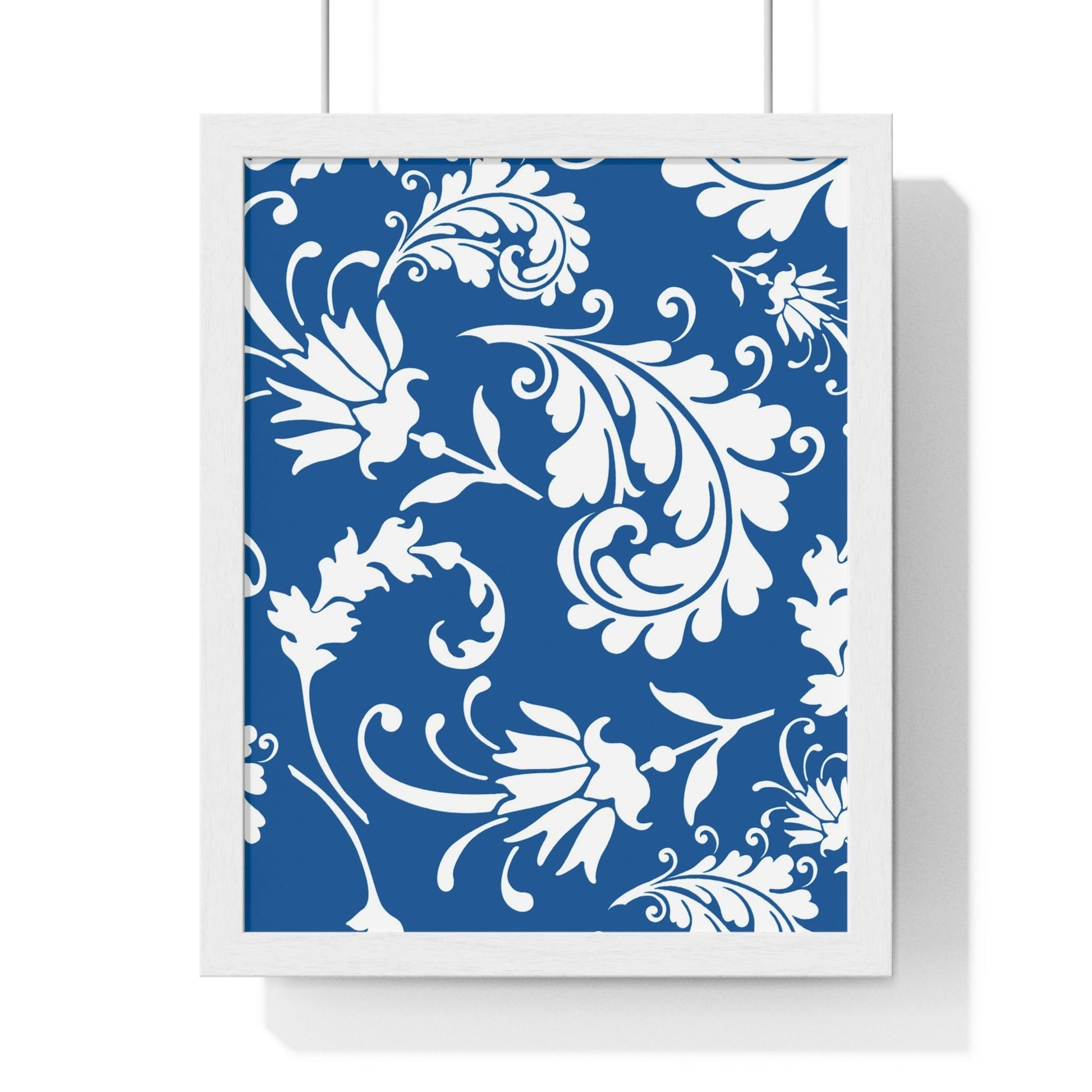 Printify Framed Blue and White Floral Damask Art Print 2025