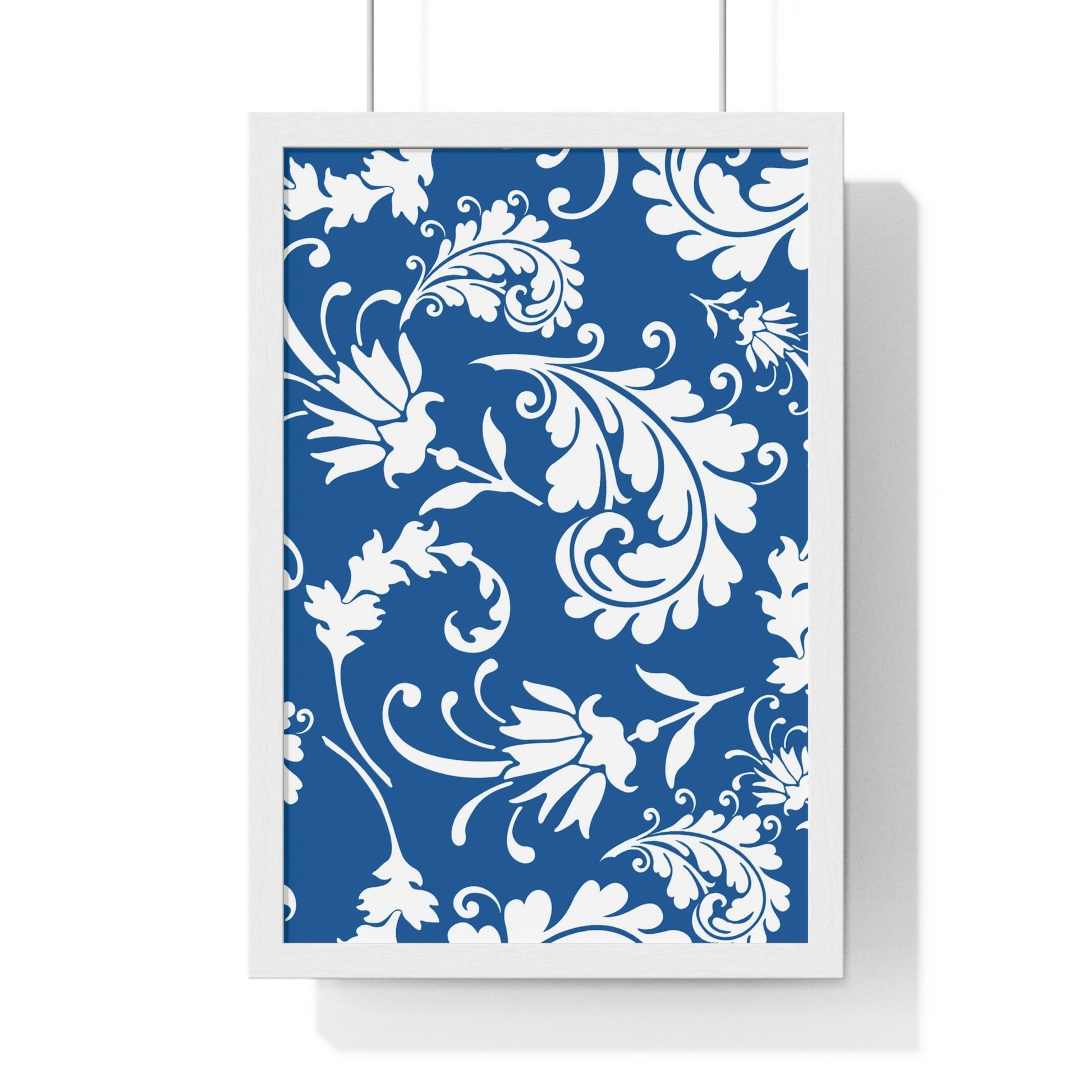 Printify Framed Blue and White Floral Damask Art Print 2025
