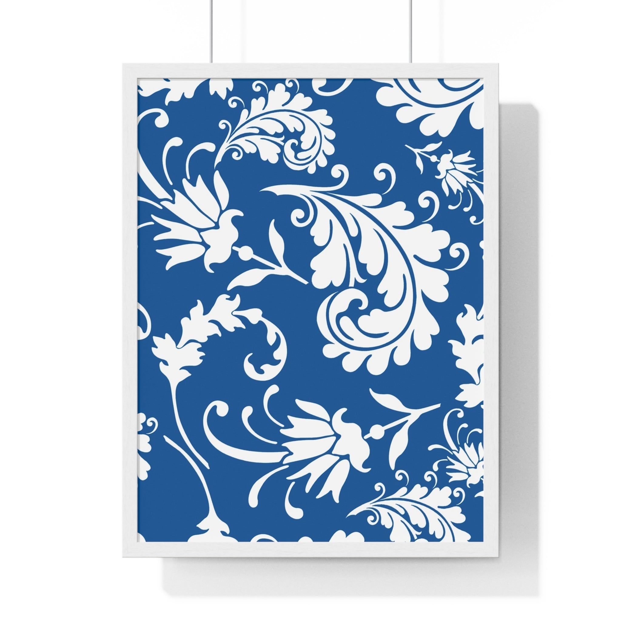 Printify Framed Blue and White Floral Damask Art Print 2025