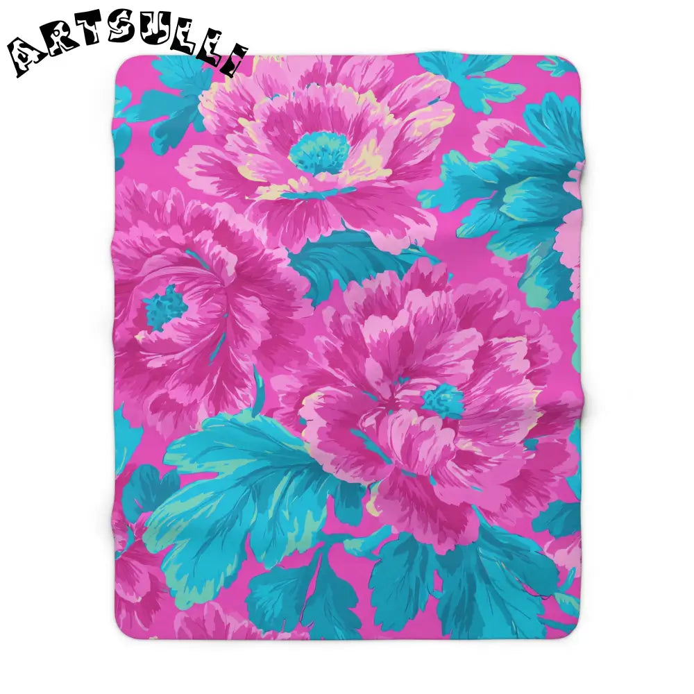 JAKKOUTTHEBXX Fuchsia and Teal Floral Cozy Fleece Blanket 2025