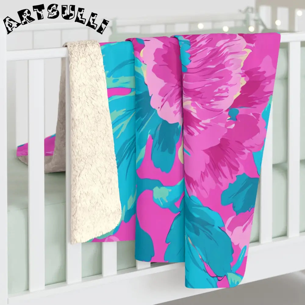 JAKKOUTTHEBXX Fuchsia and Teal Floral Cozy Fleece Blanket 2025