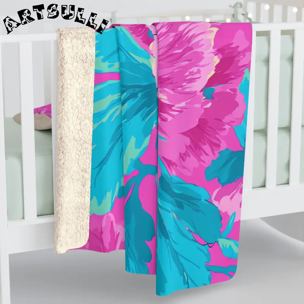 JAKKOUTTHEBXX Fuchsia and Teal Floral Cozy Fleece Blanket 2025