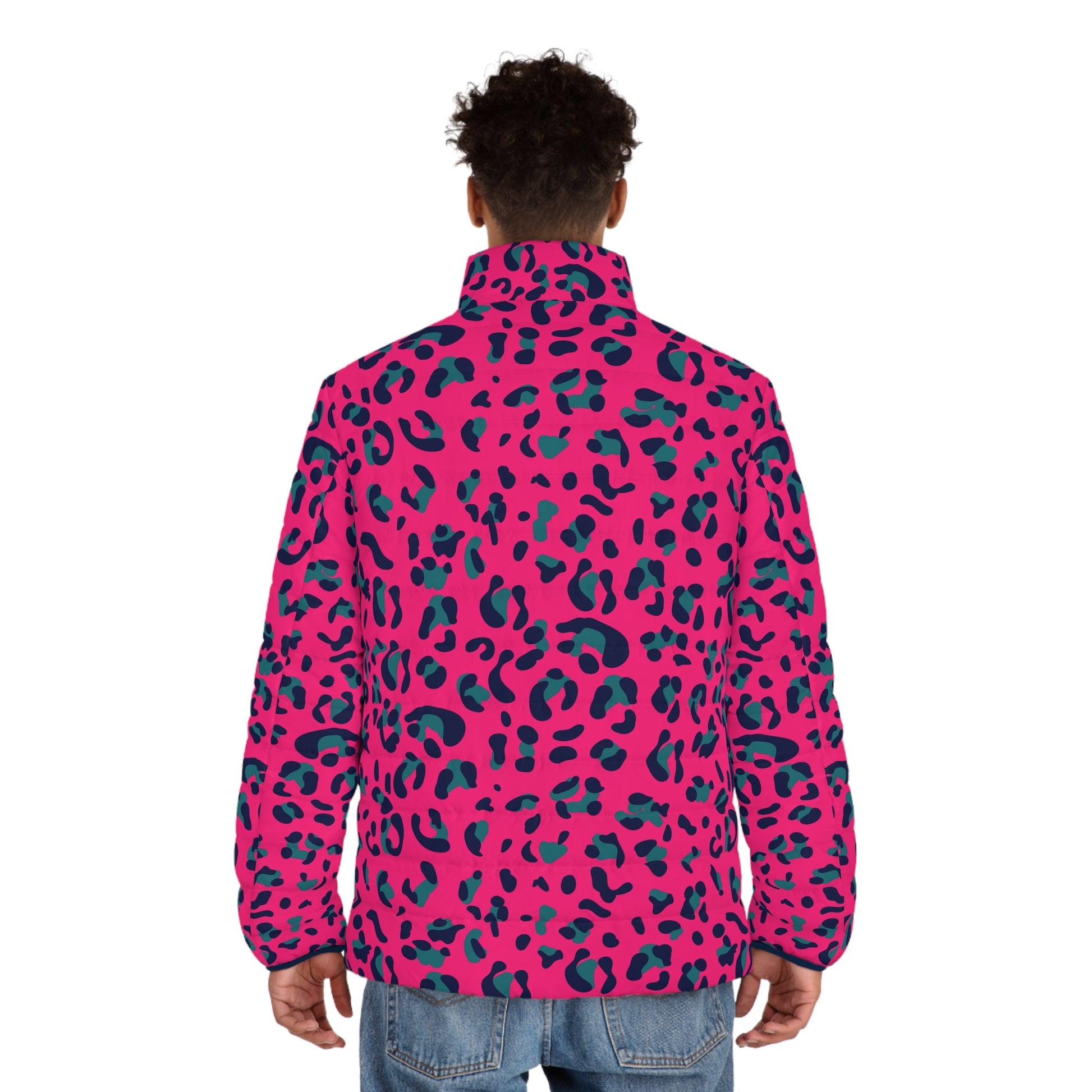 Fuchsia and Teal Leopard Print Puffer Jacket, Artsulli - Art is Long, Life is Short, All Over Prints, , , , , , , 