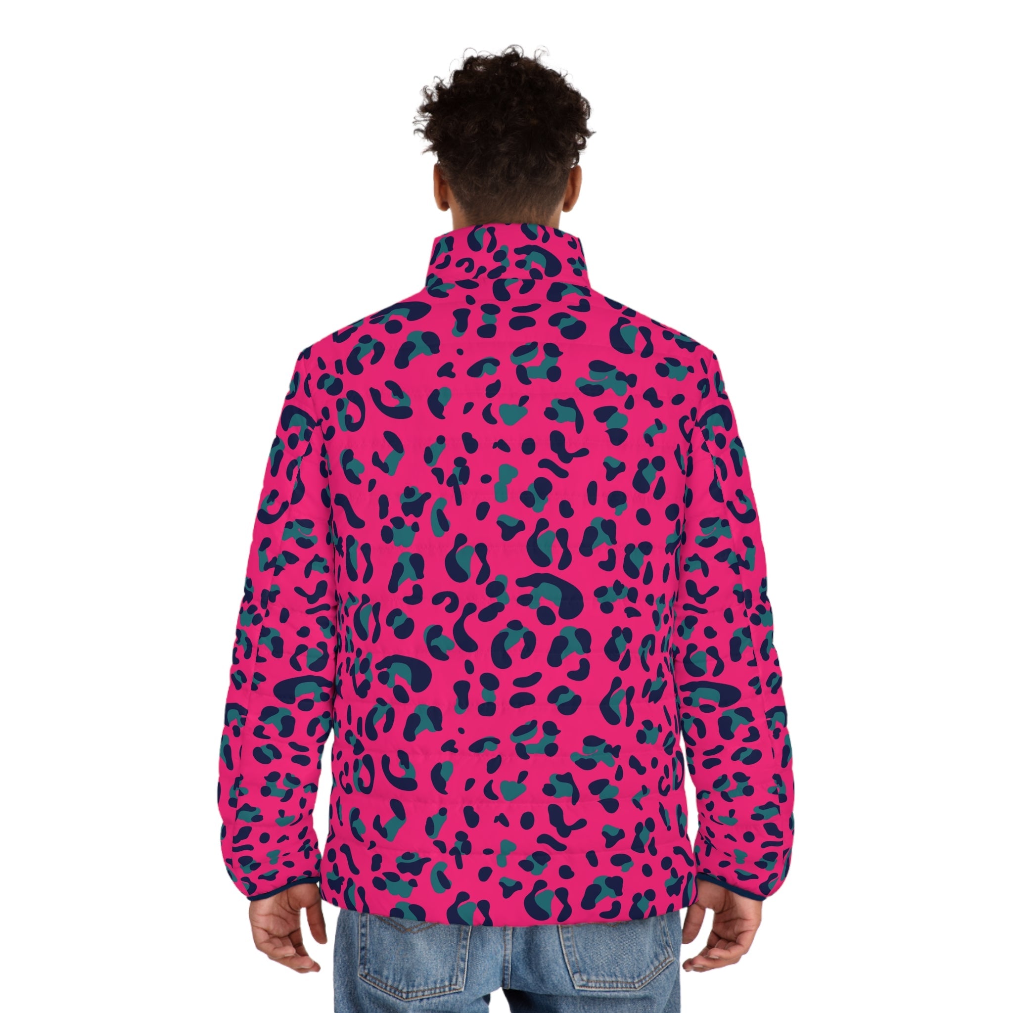 Fuchsia and Teal Leopard Print Puffer Jacket, Artsulli - Art is Long, Life is Short, All Over Prints, , , , , , , 