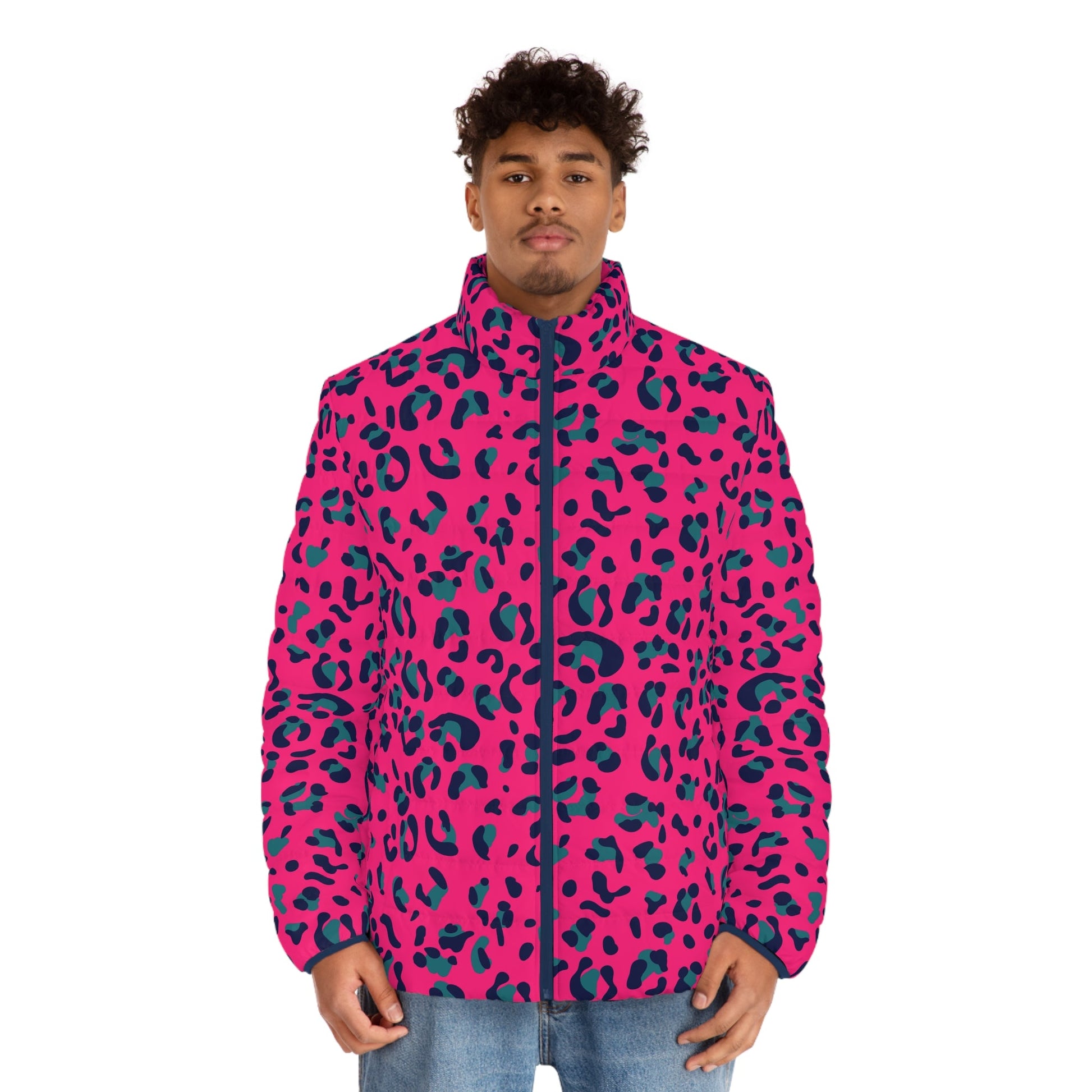 Fuchsia and Teal Leopard Print Puffer Jacket, Artsulli - Art is Long, Life is Short, All Over Prints, , , , , , , 