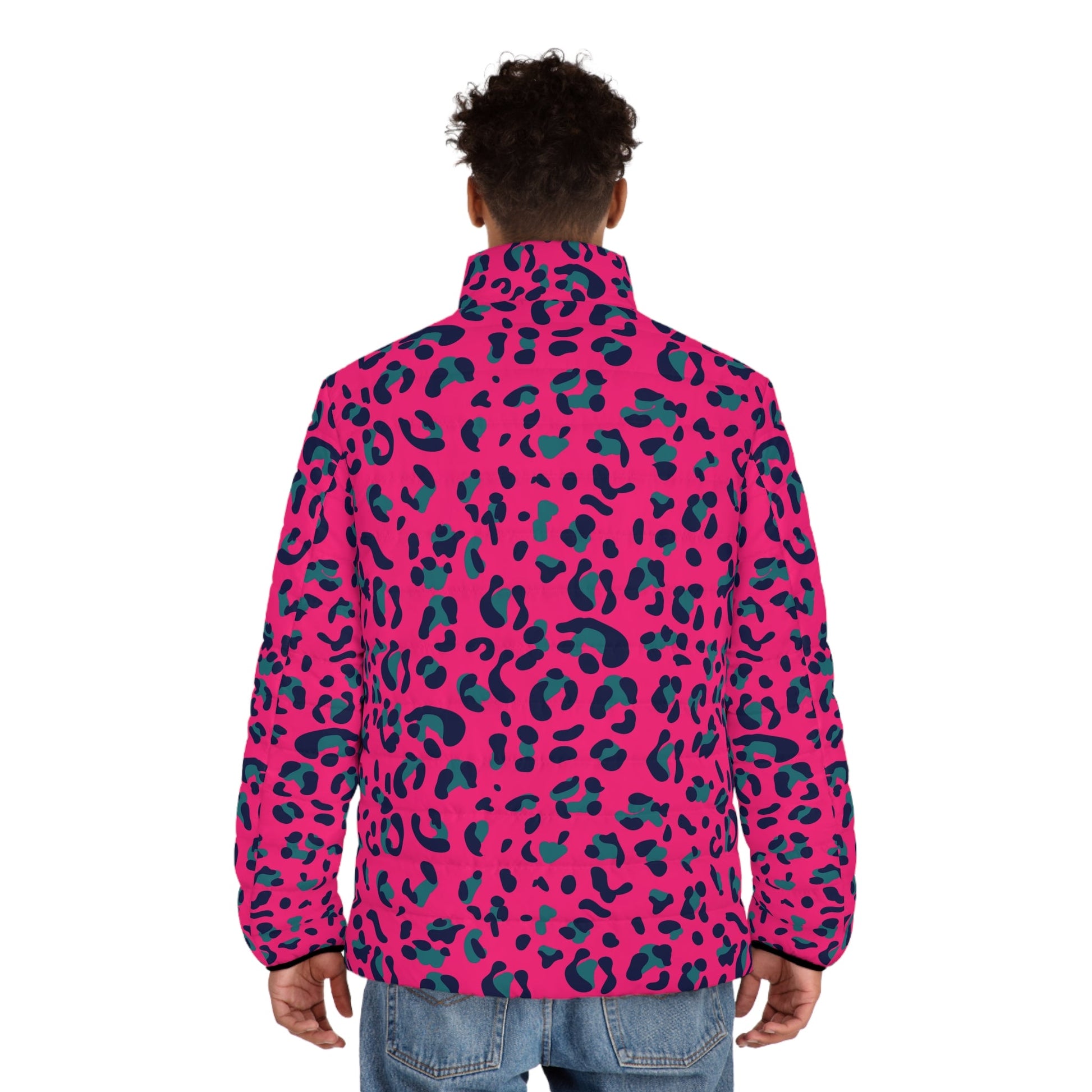 Fuchsia and Teal Leopard Print Puffer Jacket, Artsulli - Art is Long, Life is Short, All Over Prints, , , , , , , 