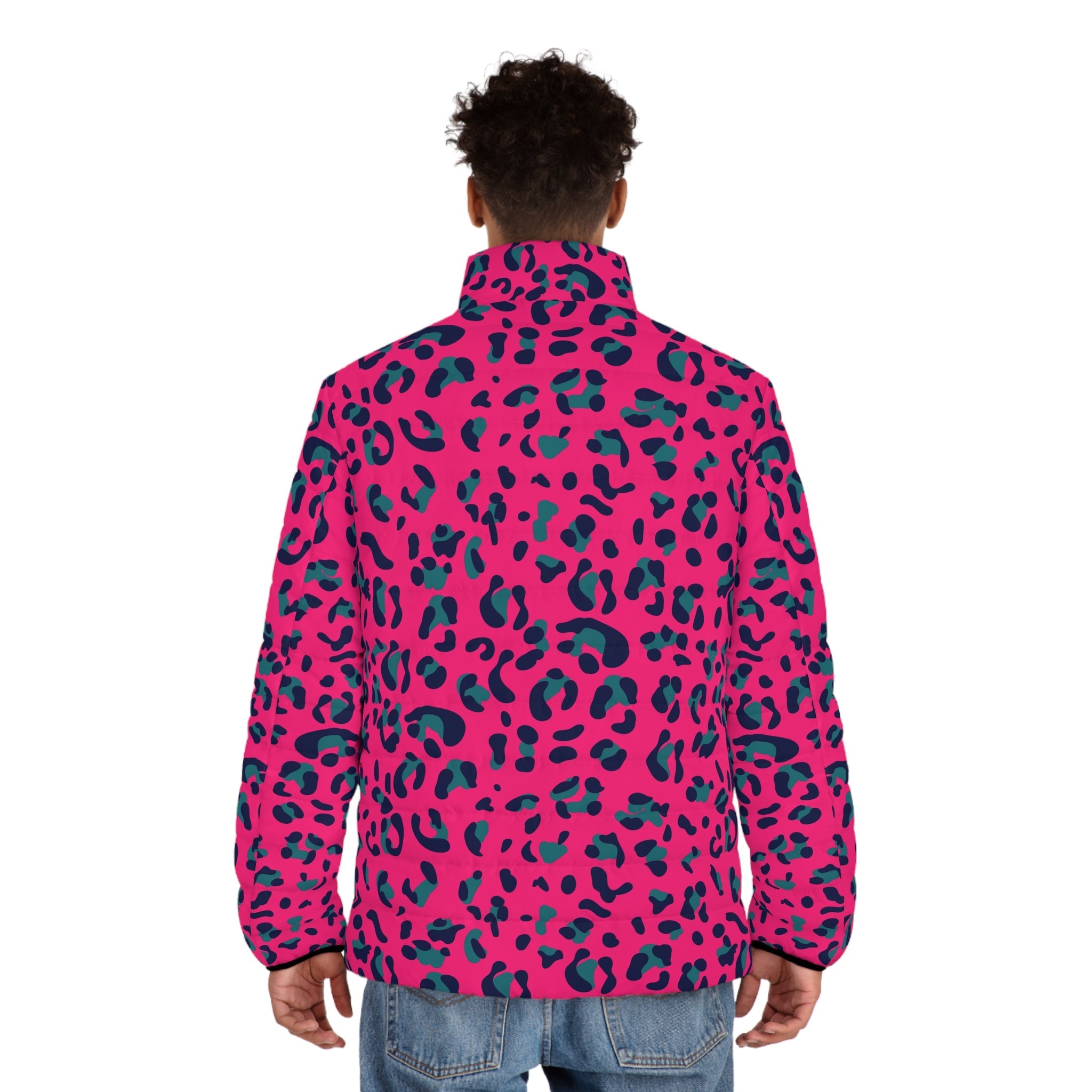 Fuchsia and Teal Leopard Print Puffer Jacket, Artsulli - Art is Long, Life is Short, All Over Prints, , , , , , , 