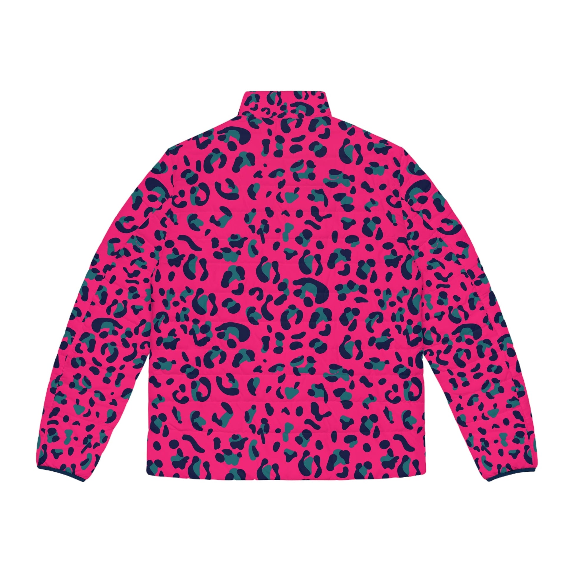 Fuchsia and Teal Leopard Print Puffer Jacket, Artsulli - Art is Long, Life is Short, All Over Prints, , , , , , , 