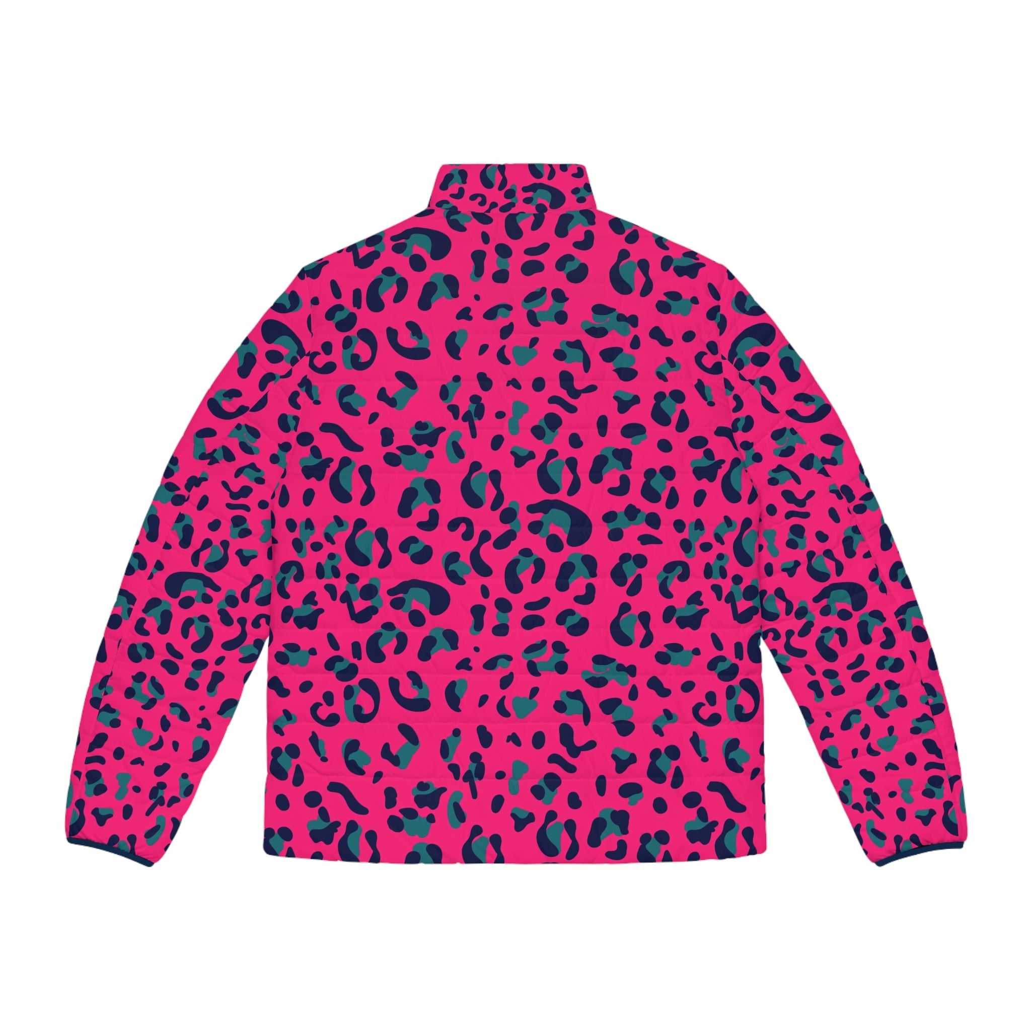 Fuchsia and Teal Leopard Print Puffer Jacket, Artsulli - Art is Long, Life is Short, All Over Prints, , , , , , , 