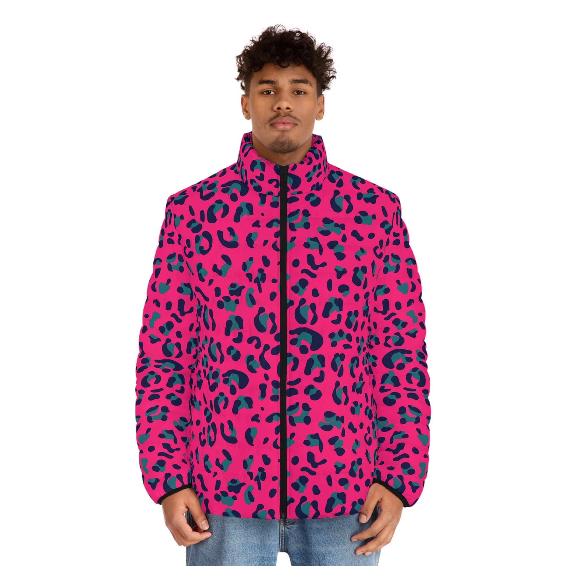 Fuchsia and Teal Leopard Print Puffer Jacket, Artsulli - Art is Long, Life is Short, All Over Prints, , , , , , , 