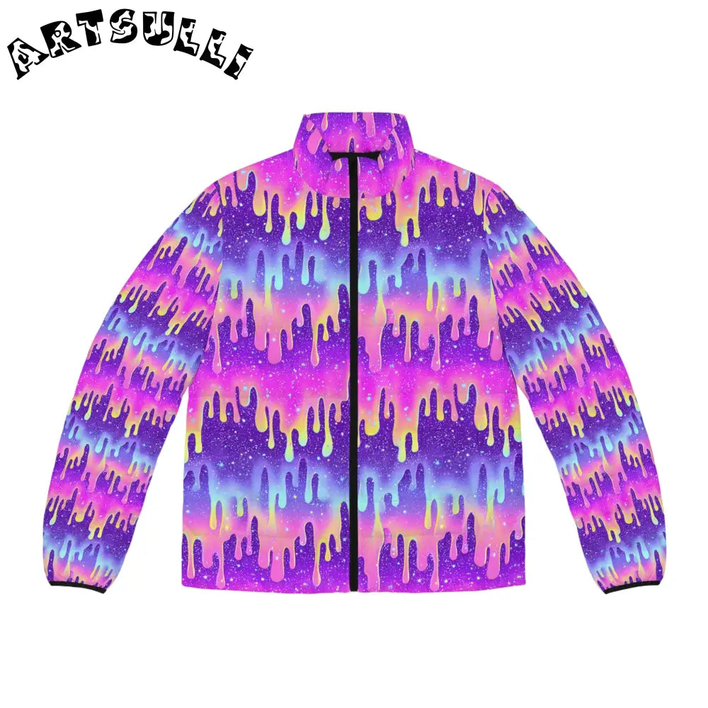 Galaxy Paint Drip Puffer Jacket, Artsulli - Art is Long, Life is Short, All Over Prints, Size, S, Color, Black zipper, , , 49963851705009371875