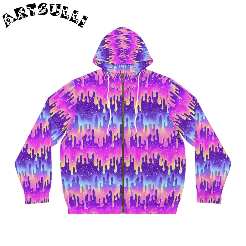 Galaxy Paint Drip Zip Hoodie, Artsulli - Art is Long, Life is Short, All Over Prints, Size, S, Color, White, , , 10704645265023886067