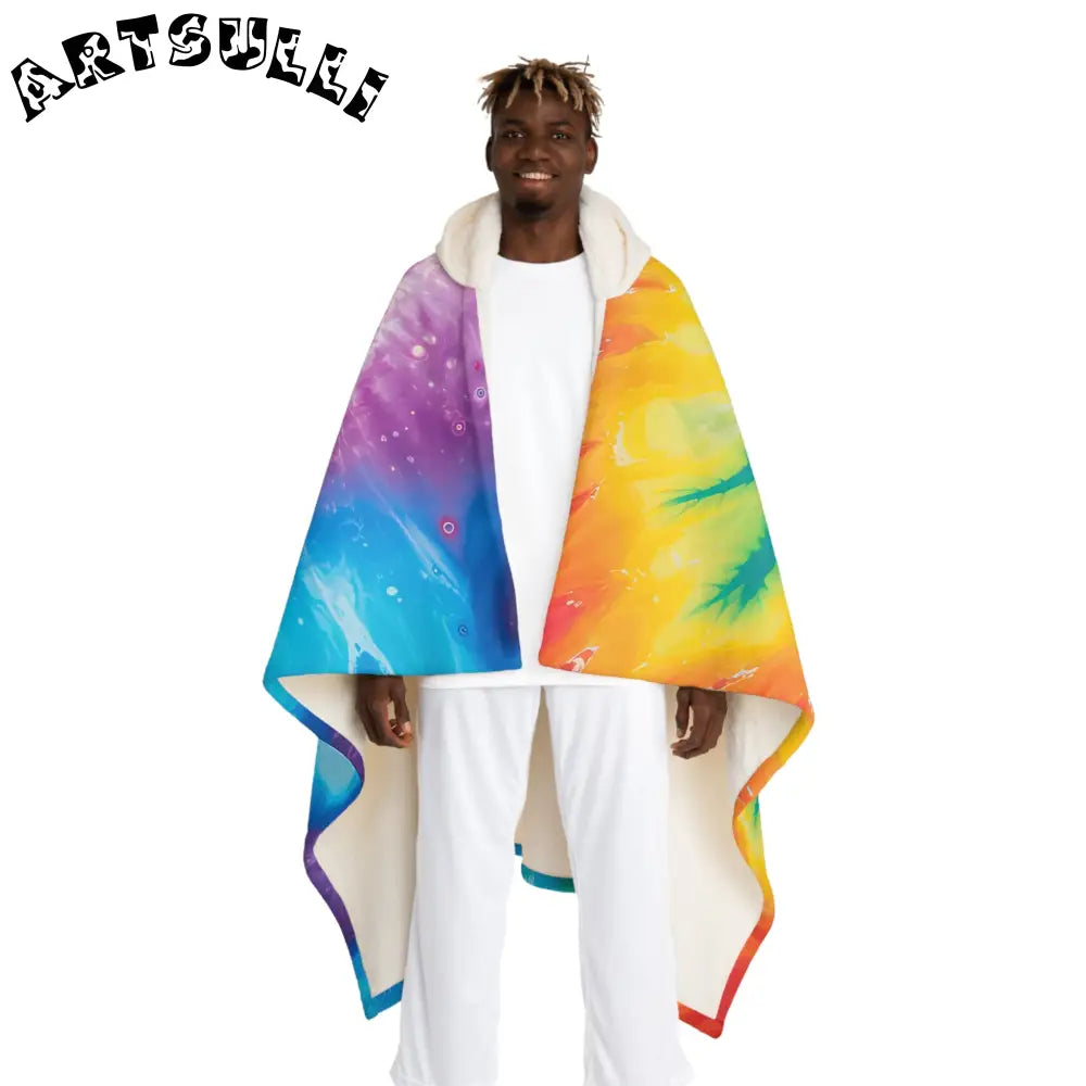 Galaxy Tie Dye Hooded Sherpa Fleece Blanket, Artsulli - Art is Long, Life is Short, All Over Prints, Size, One size, Color, Cream, , , 11033729416739729670