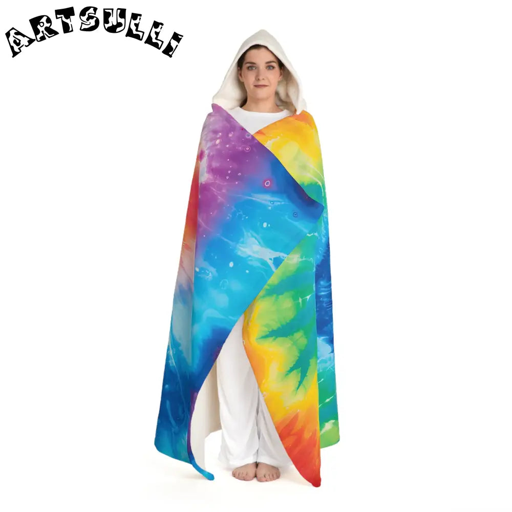 Galaxy Tie Dye Hooded Sherpa Fleece Blanket, Artsulli - Art is Long, Life is Short, All Over Prints, , , , , , , 