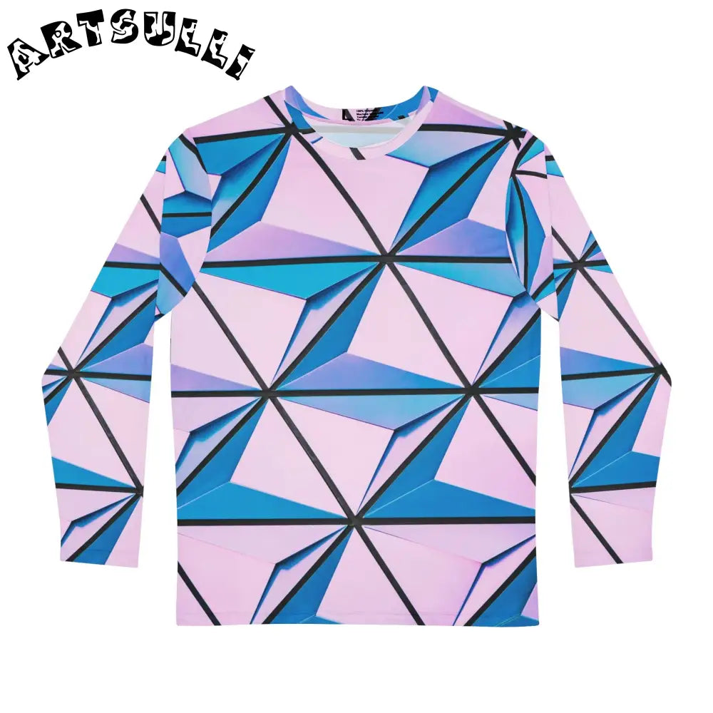 Geometric Pink and Blue Long Sleeve Shirt, Artsulli - Art is Long, Life is Short, All Over Prints, Size, XS, , , , , 25742465243845475520