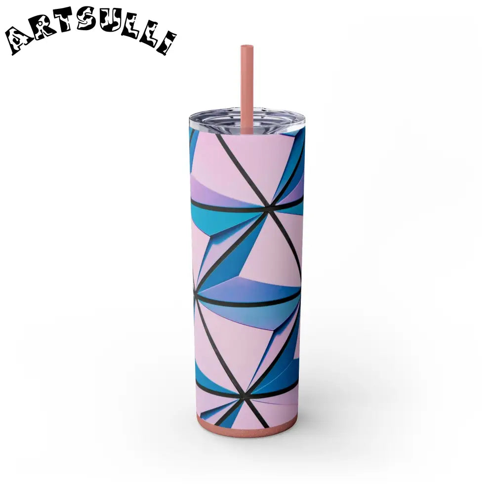 Geometric Pink and Blue Maars Skinny Tumbler, Artsulli - Art is Long, Life is Short, Mug, Finish, Glossy, Color, Glitter Dusty Rose, Size, 20oz, 23278266967100776784