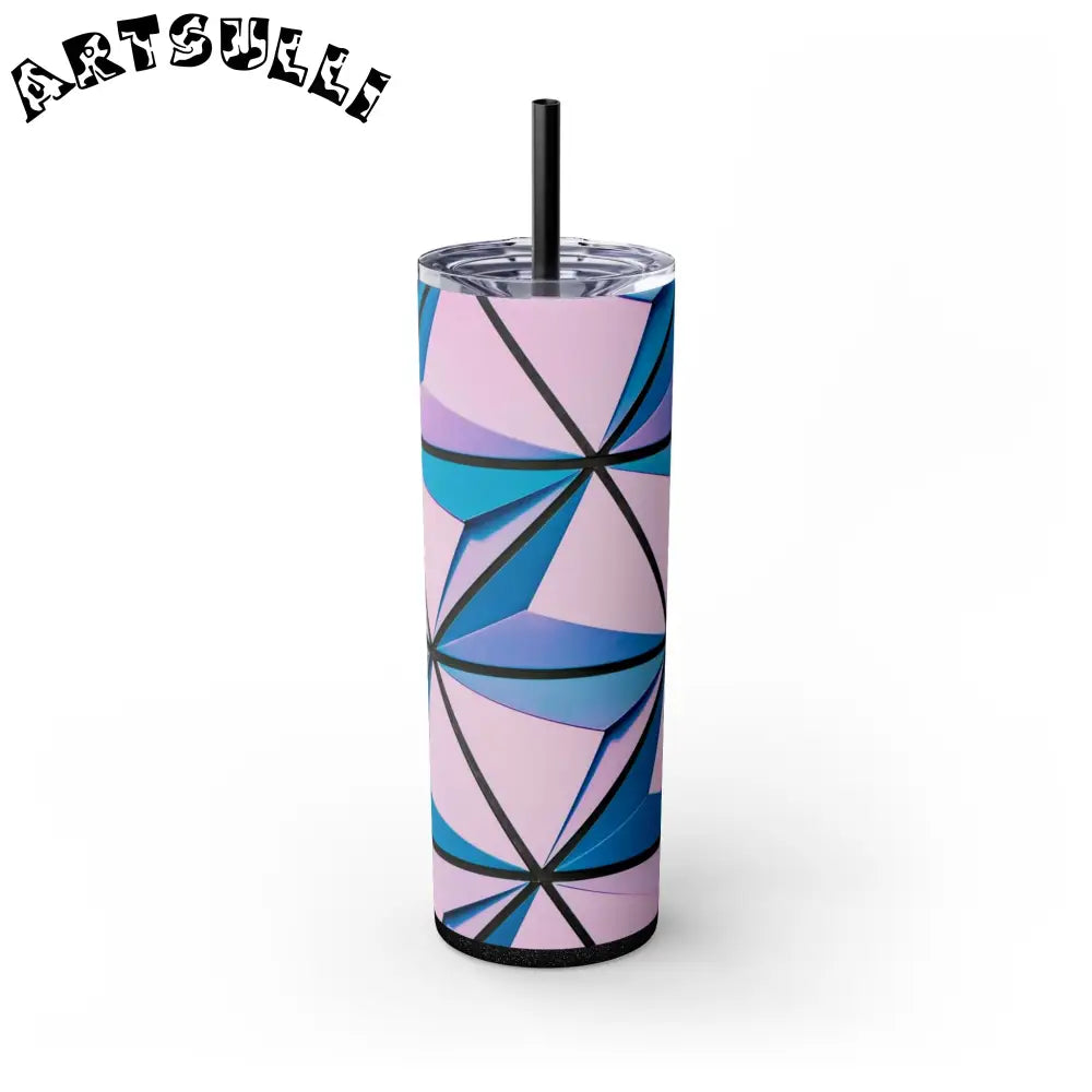 Geometric Pink and Blue Maars Skinny Tumbler, Artsulli - Art is Long, Life is Short, Mug, Finish, Glossy, Color, Glitter Black, Size, 20oz, 33357997106494599635