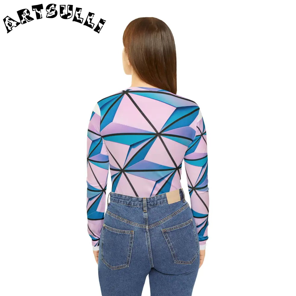 Geometric Triangle V-Neck Long Sleeve Top, Artsulli - Art is Long, Life is Short, All Over Prints, , , , , , , 