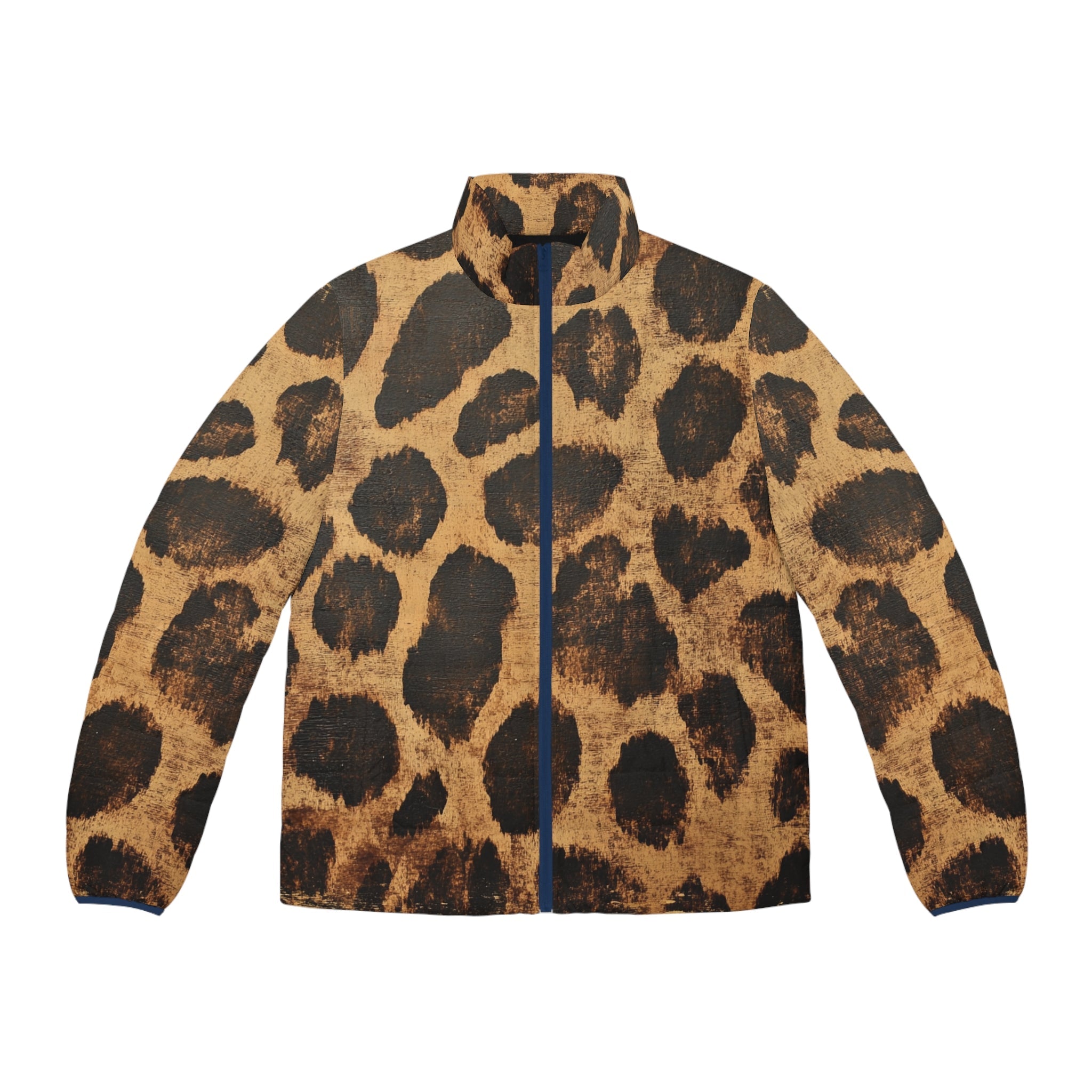 Giraffe Print Puffer Jacket, Artsulli - Art is Long, Life is Short, All Over Prints, Size, S, Color, Dark blue zipper, , , 54166718954468869301