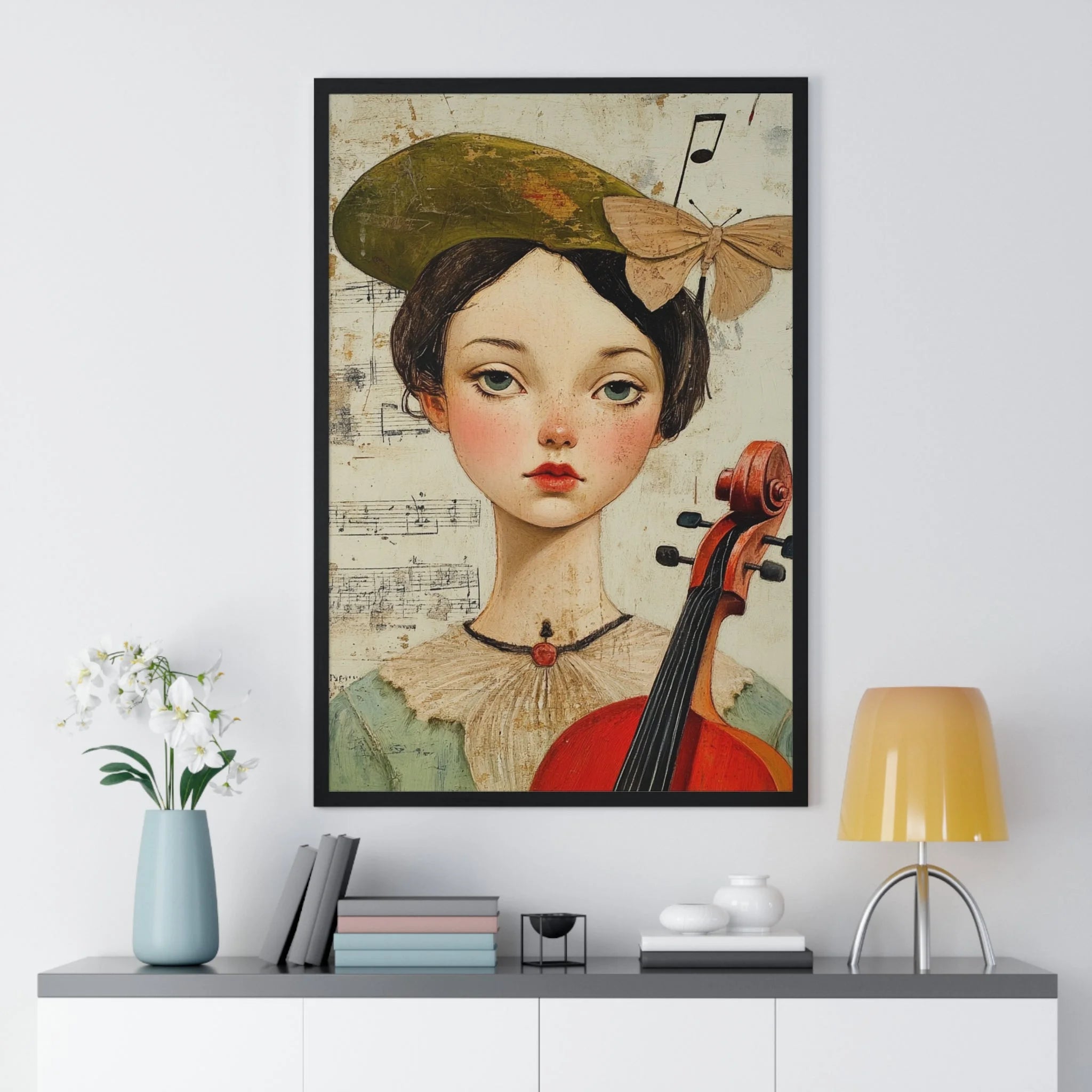Buy The Best green hat red bow musical By Artsulli x Color Printify - Girl with Violin Framed Poster - 2025