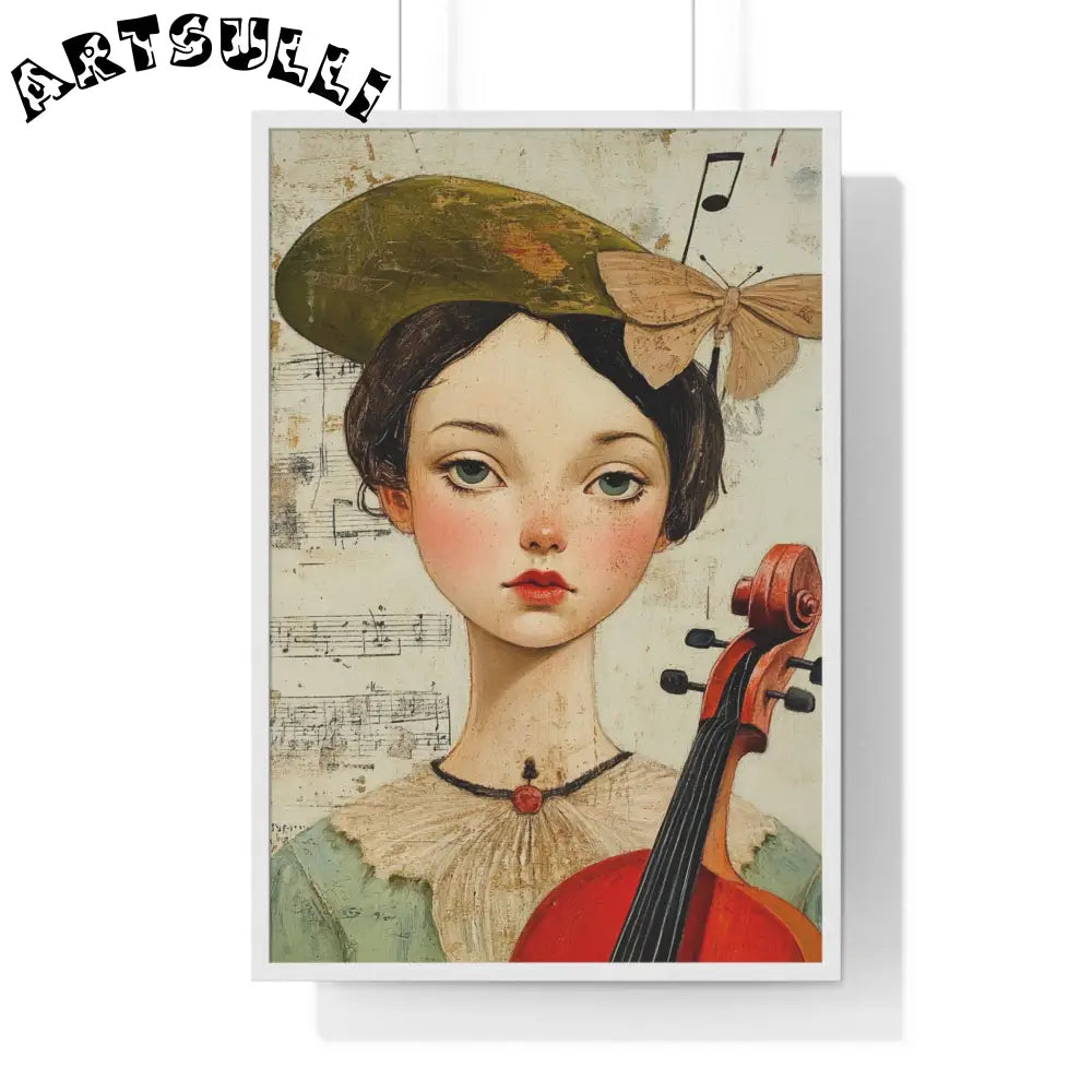 Girl with Violin Framed Poster, Artsulli - Art is Long, Life is Short, Poster, Size, 24″ x 36″, Color, White, , , 51979031670095113946
