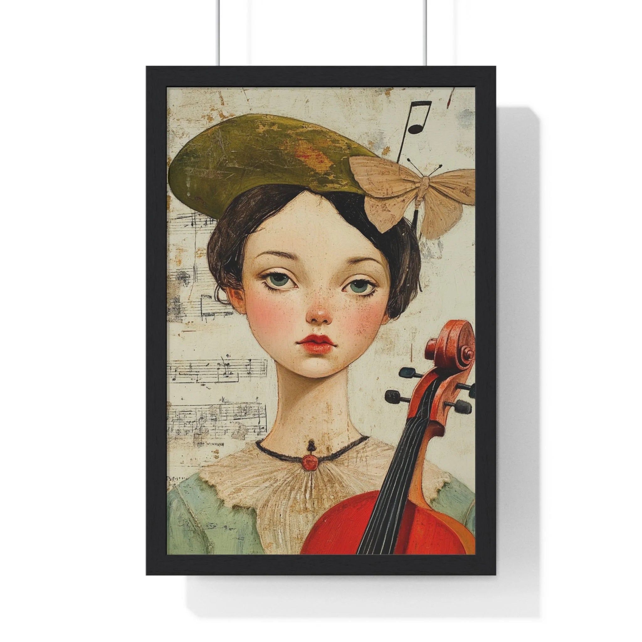 Buy The Best red violin gold accents black By Artsulli x Color Printify - Girl with Violin Framed Poster - 2025