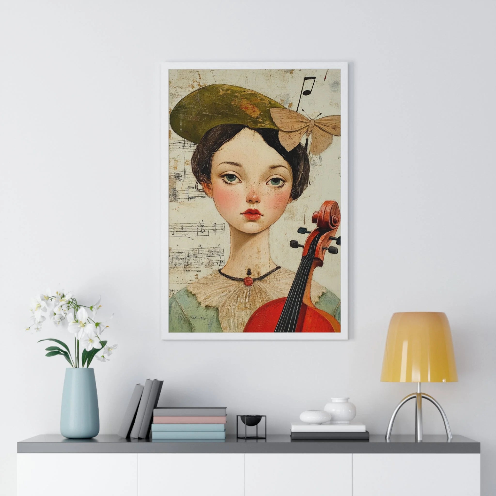 Buy The Best red cello gold bow music By Artsulli x Color Printify - Girl with Violin Framed Poster - 2025
