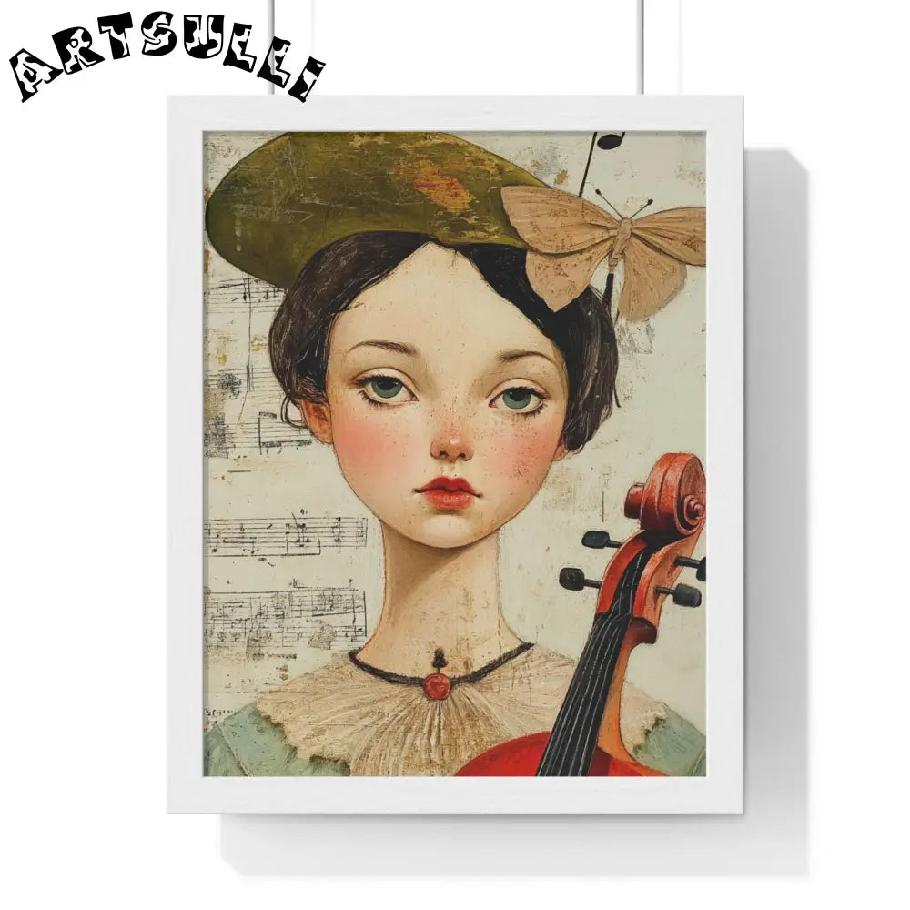 Girl with Violin Framed Poster, Artsulli - Art is Long, Life is Short, Poster, Size, 11″ x 14″, Color, White, , , 69097052930883628552