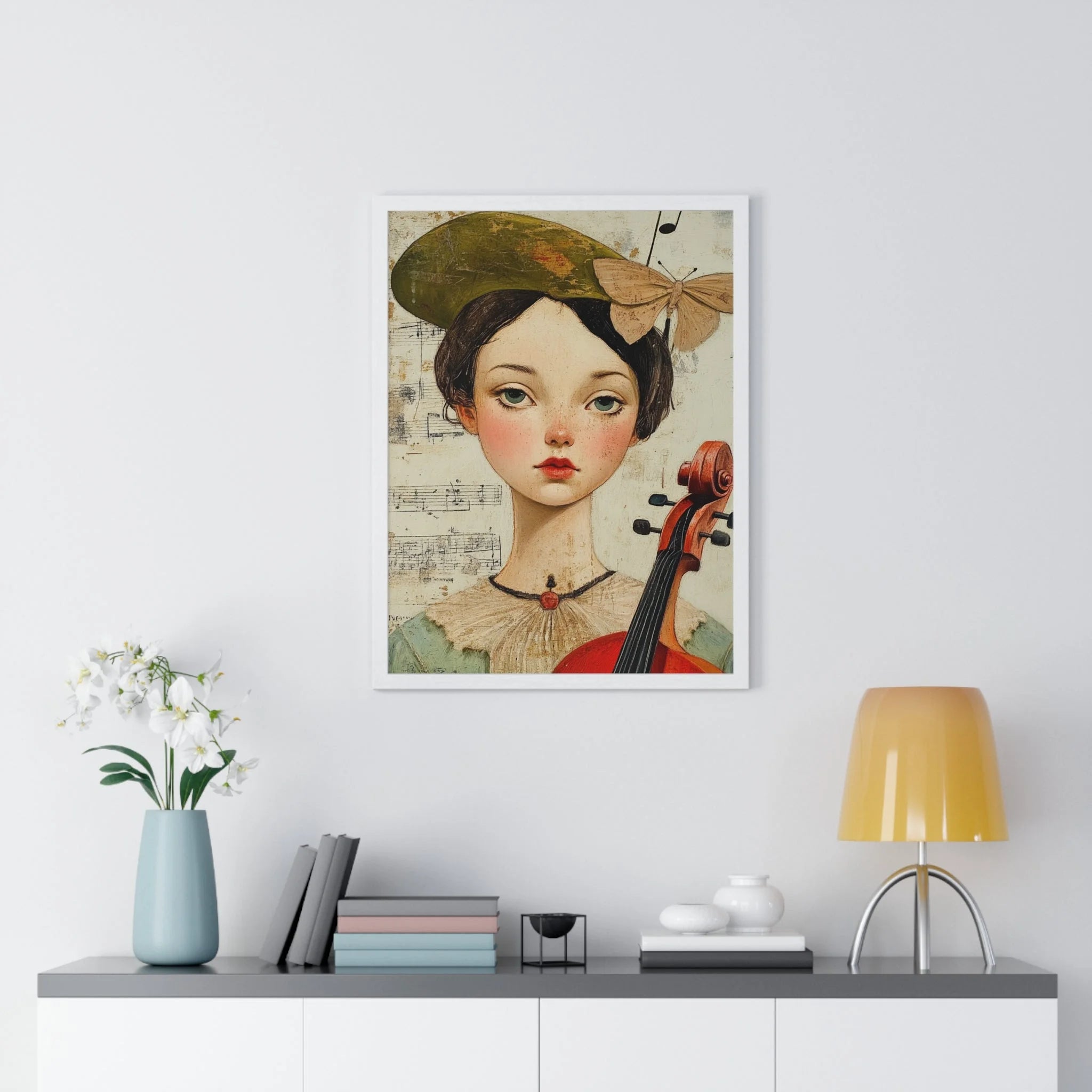 Buy The Best red cello gold accents green By Artsulli x Color Printify - Girl with Violin Framed Poster - 2025