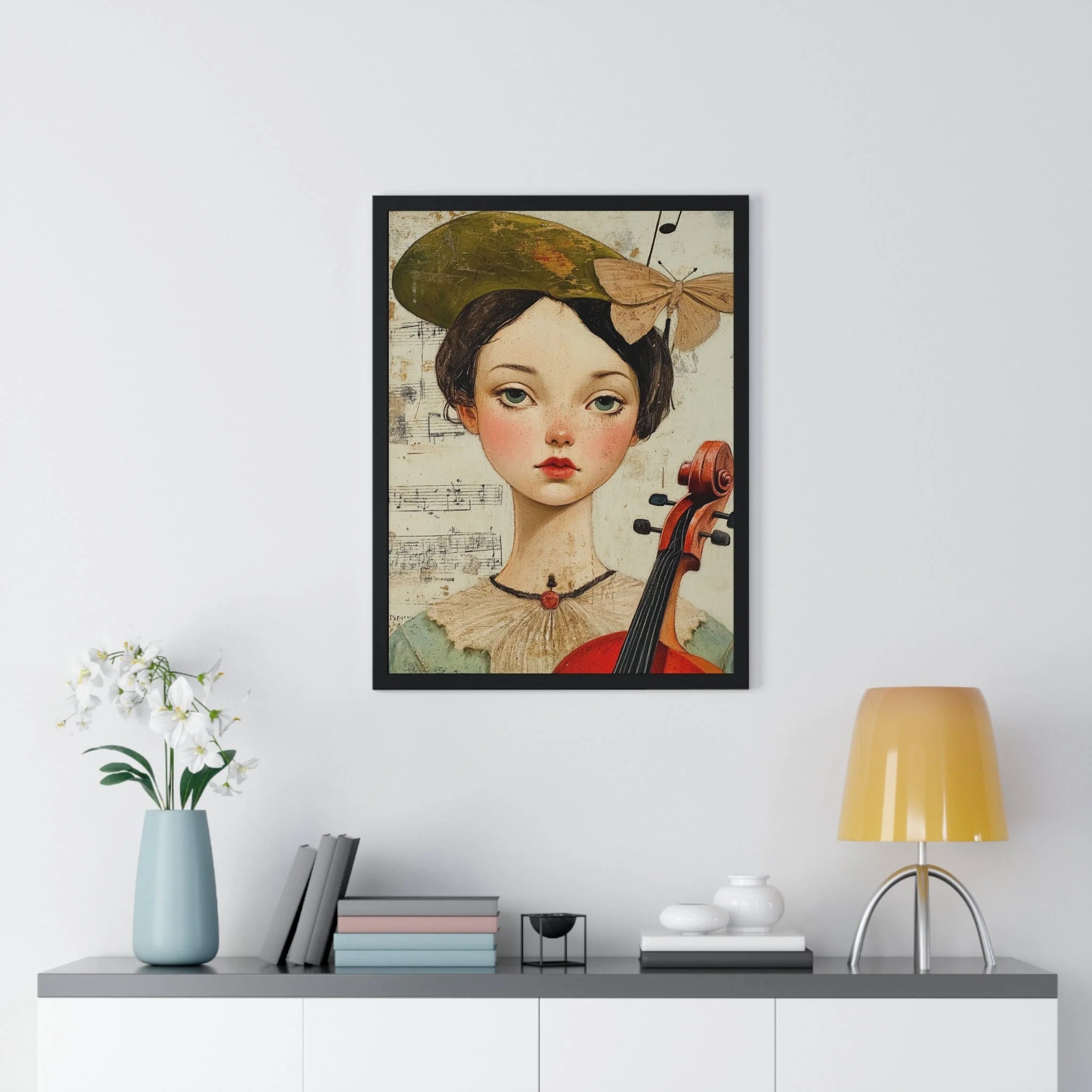 Buy The Best green hat musical notes red By Artsulli x Color Printify - Girl with Violin Framed Poster - 2025