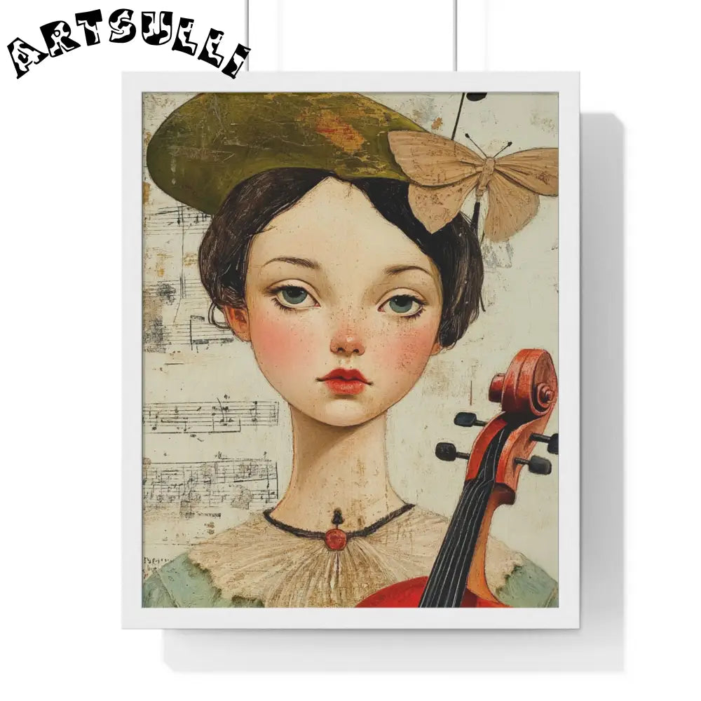 Girl with Violin Framed Poster, Artsulli - Art is Long, Life is Short, Poster, Size, 16" x 20", Color, White, , , 12599568075589058209