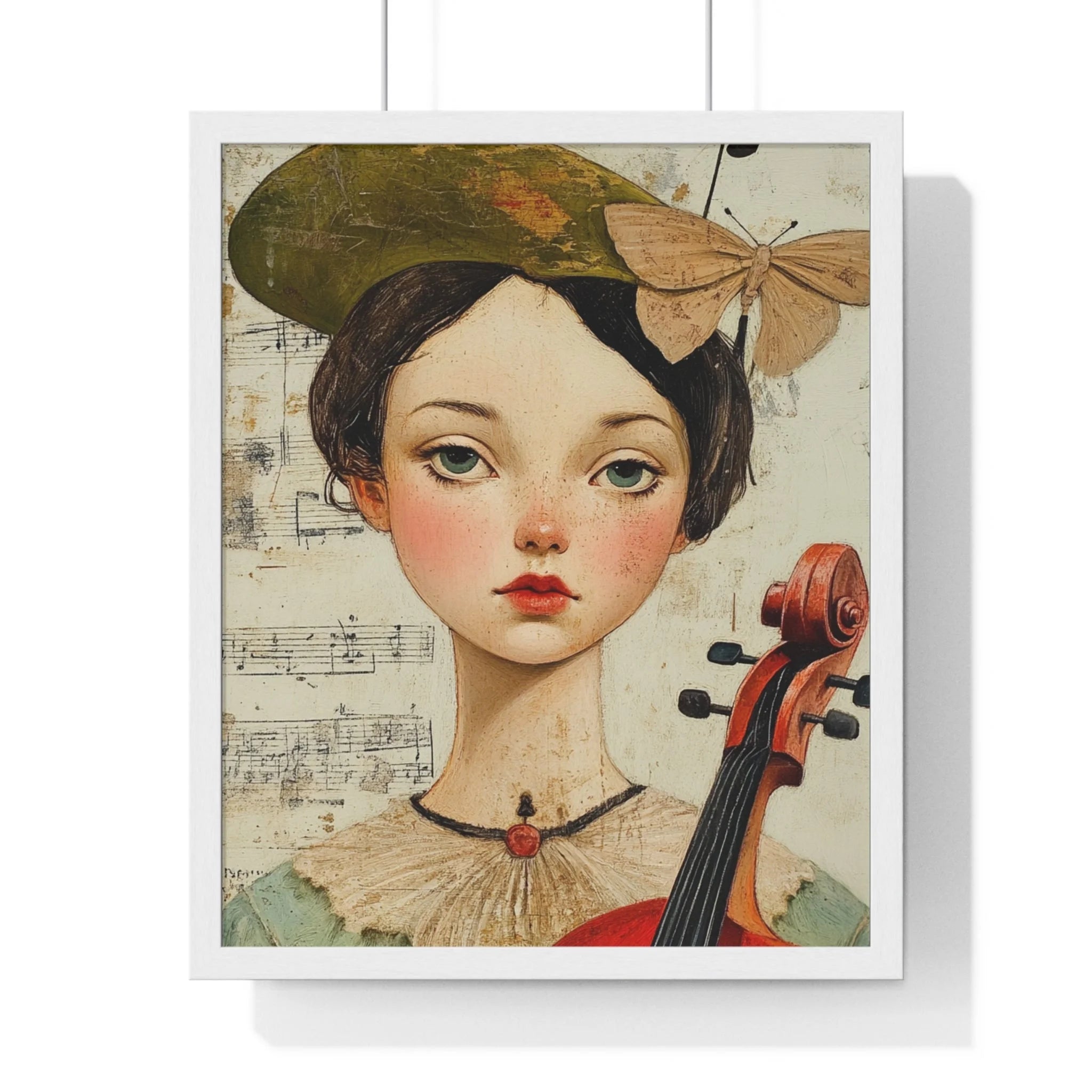 Buy The Best red cello gold accents white By Artsulli x Color Printify - Girl with Violin Framed Poster - 2025