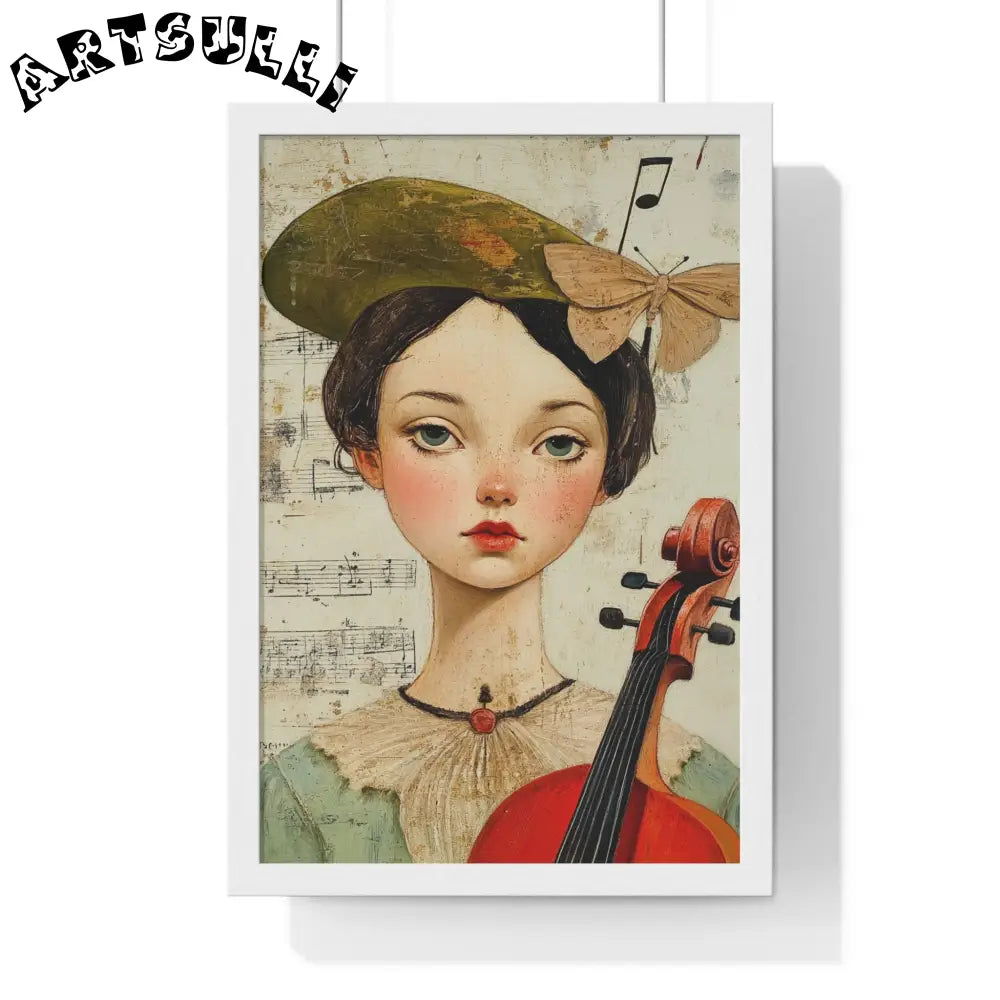 Girl with Violin Framed Poster, Artsulli - Art is Long, Life is Short, Poster, Size, 12″ x 18″, Color, White, , , 82463174104347649862