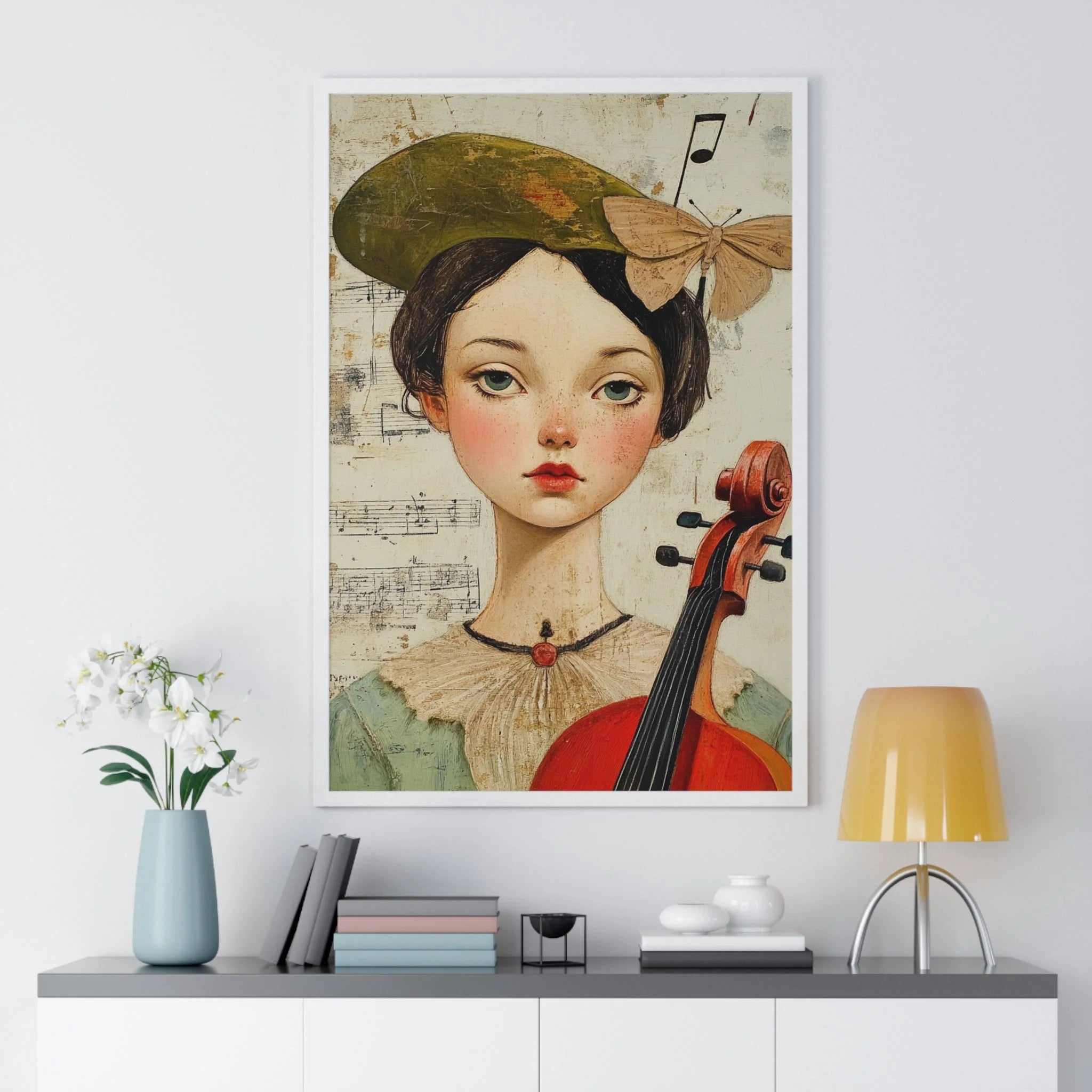 Buy The Best green hat bow musical notes By Artsulli x Color Printify - Girl with Violin Framed Poster - 2025