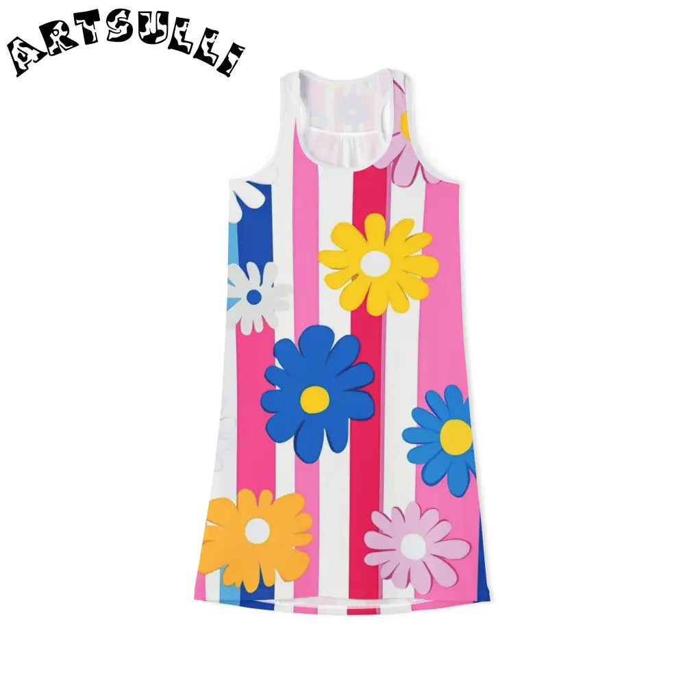 Girls Floral Dress in a Soft Jersey-Knit Fabric Blend, Artsulli - Art is Long, Life is Short, Tank Top, Size, XS, Color, White, , , 55509037560422