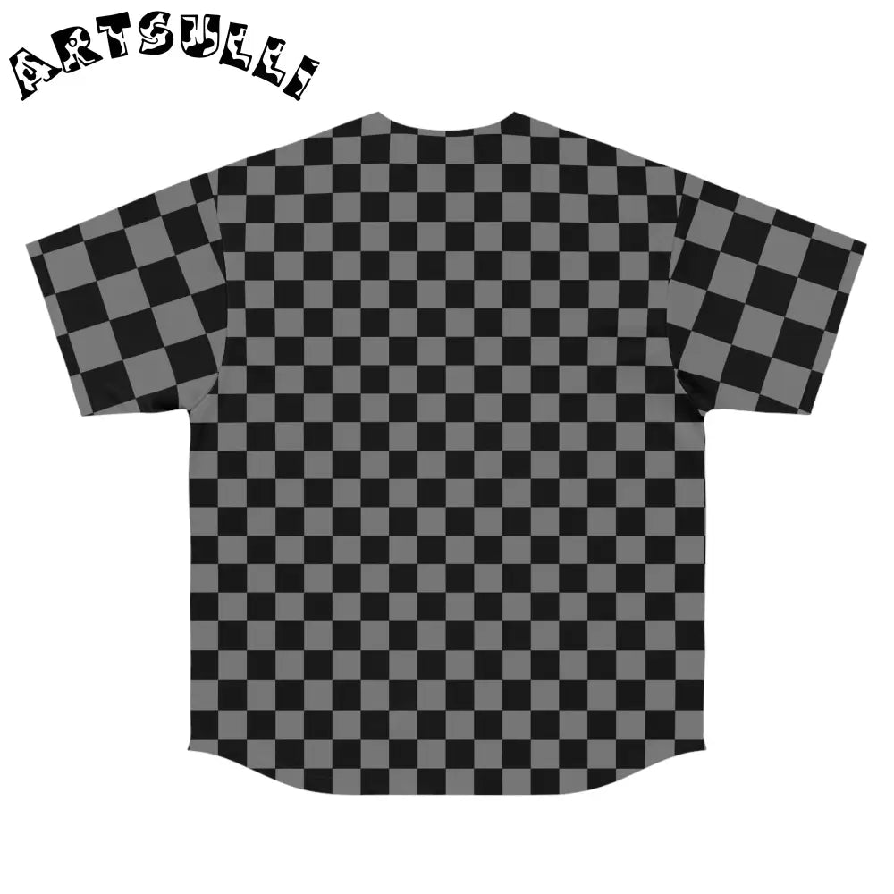 Gray and Black Checkerboard Baseball Jersey, Artsulli - Art is Long, Life is Short, All Over Prints, , , , , , , 